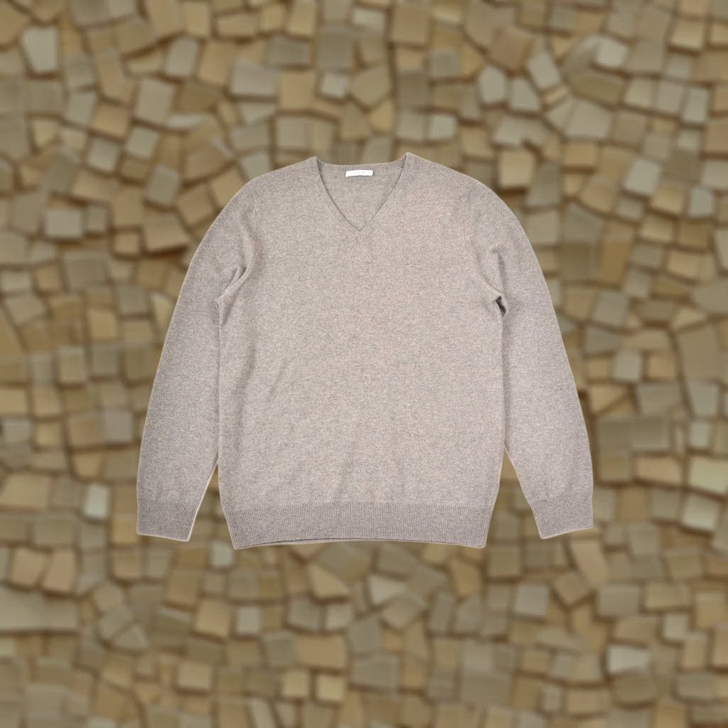 Simons Simon Gray Cashmere V-Neck Pullover Sweater, Size L, Gray, Men, 100% Cashmere, Designer Knit Shirt Size US L / EU 52-54 / 3 - 1 Thumbnail