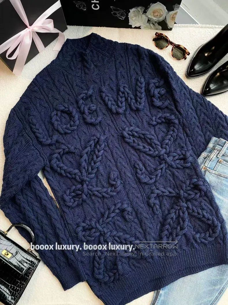 Loewe Loewe Wool Classic Cable Logo Blue Sweater Size XS / US 0-2 / IT 36-38 - 1 Thumbnail