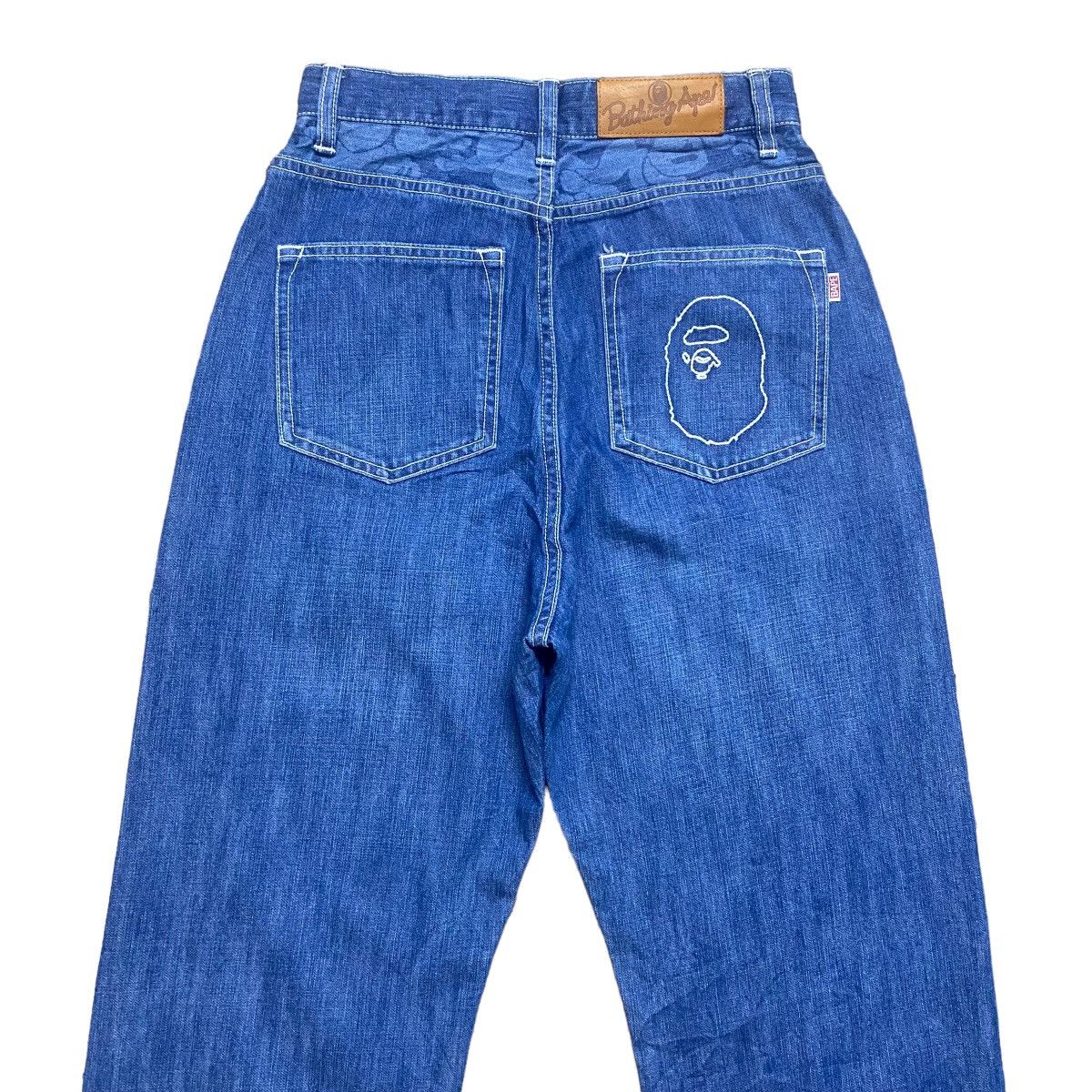 image of Bape Denim Baggy Pants Head Logo in Blue, Women's (Size 24)