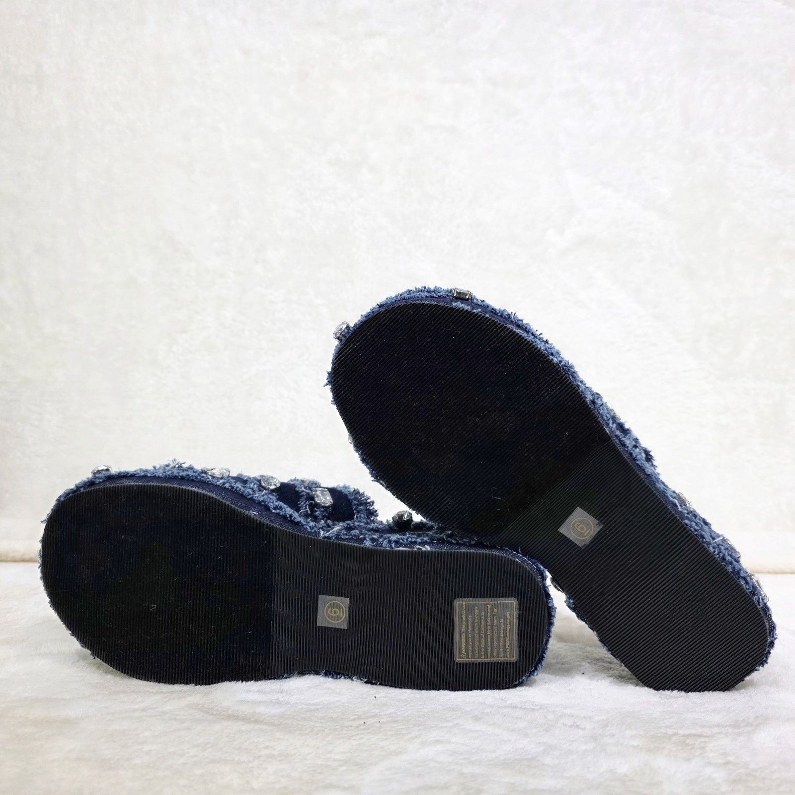 Other Hipster Denim Distressed Frayed Trim Rhinestone 2" Flatform Size US 9 / IT 39 - 6 Thumbnail