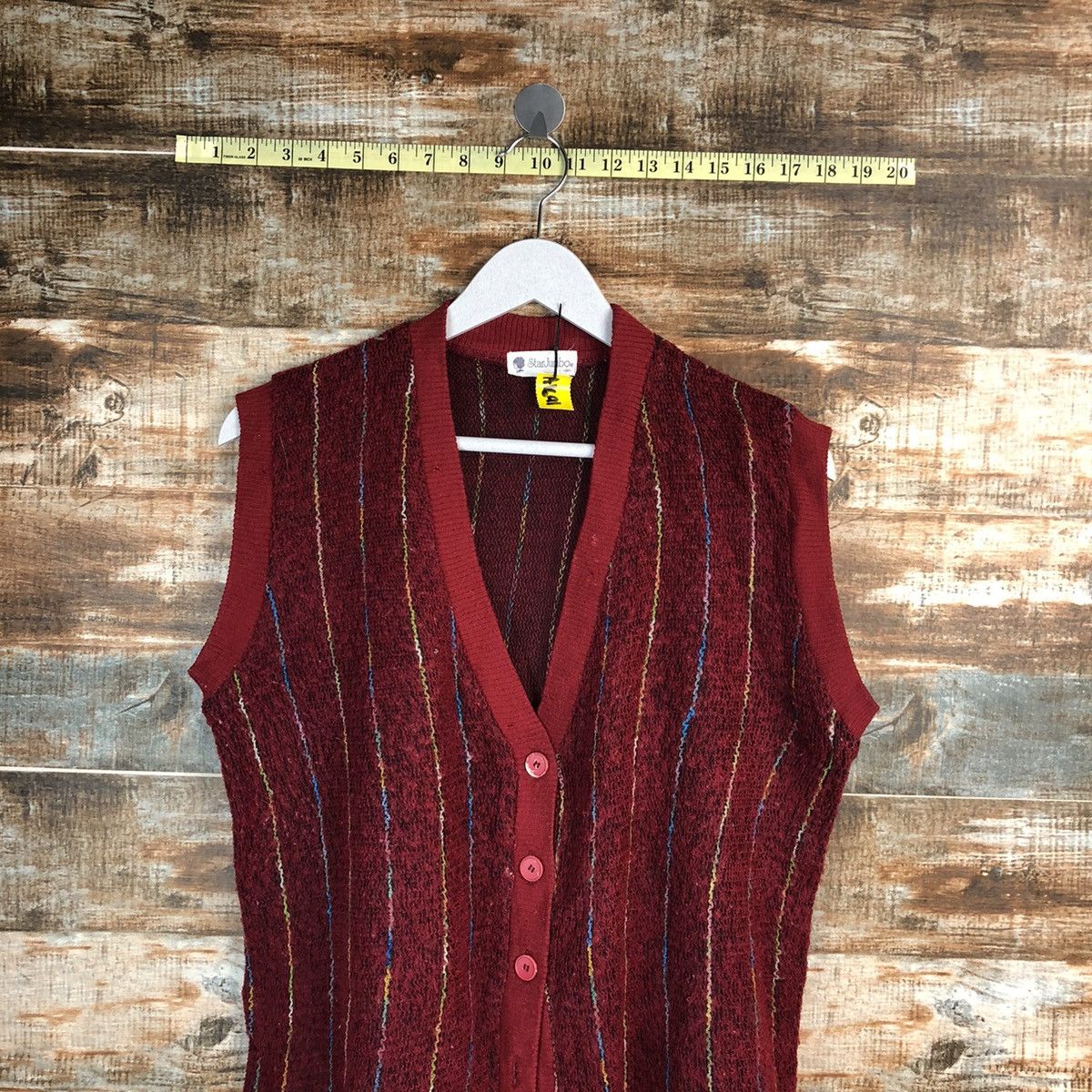 Homespun Knitwear Star Jumbo Red Cardigan Vest Knitwear #A1691 Size M / US 6-8 / IT 42-44 - 2 Thumbnail
