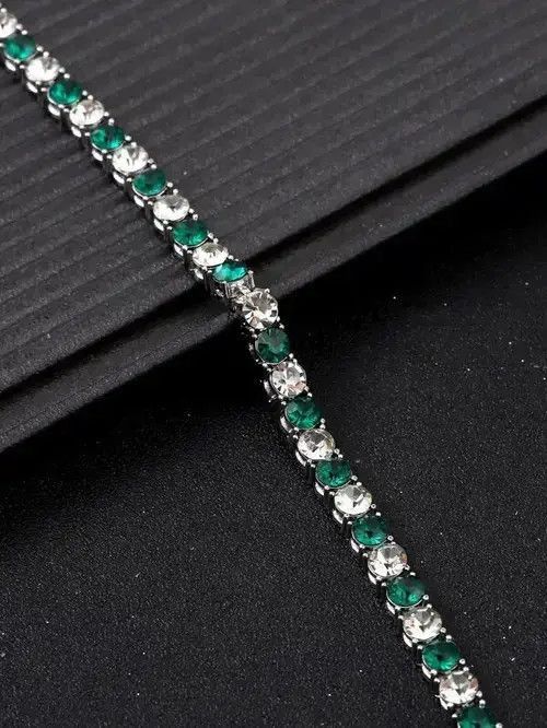 Jewelry Green & White Rhinestone Bracelet Size ONE SIZE - 4 Thumbnail