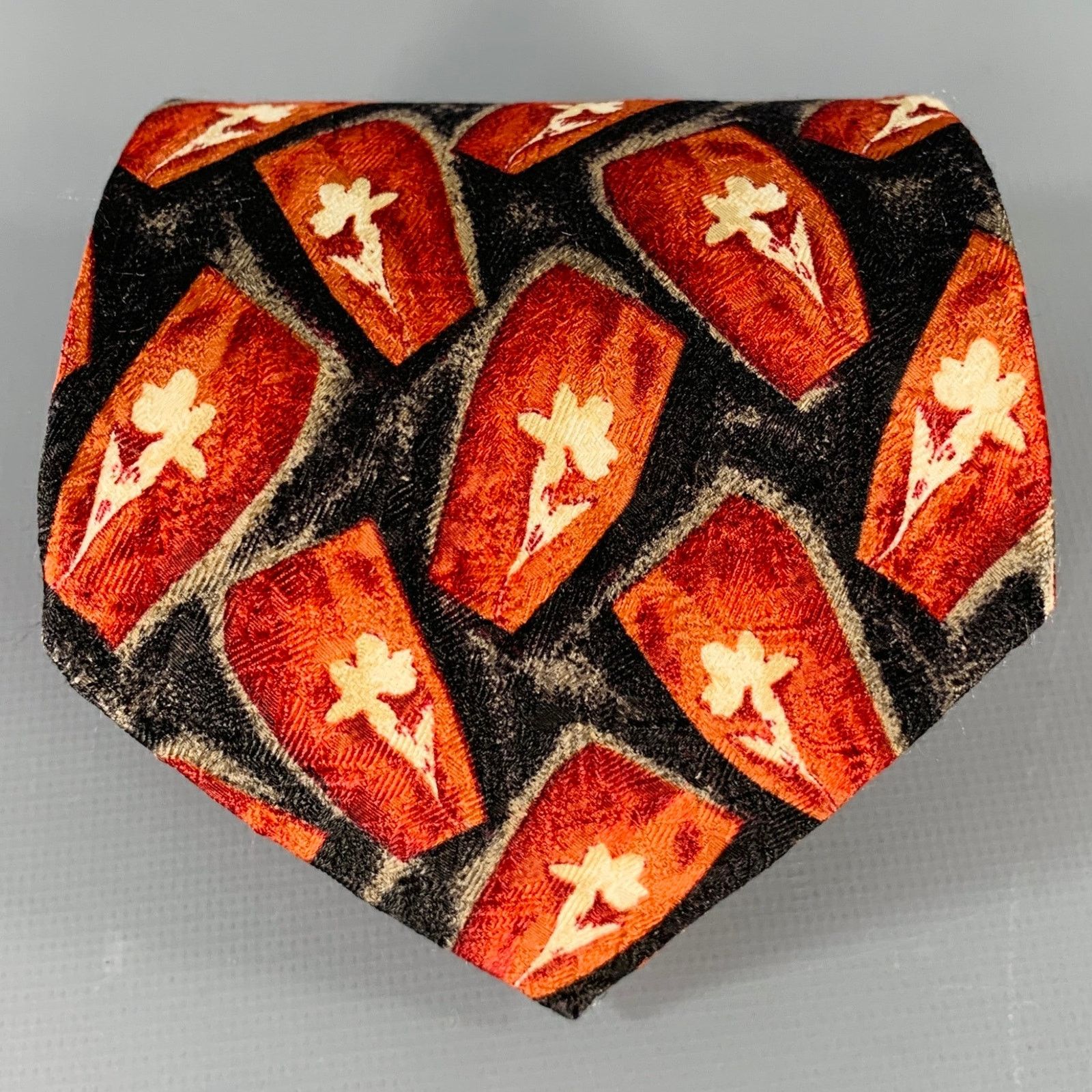 Ermenegildo Zegna ERMENEGILDO ZEGNA Burgundy Black Abstract Silk Tie Size ONE SIZE - 1 Thumbnail