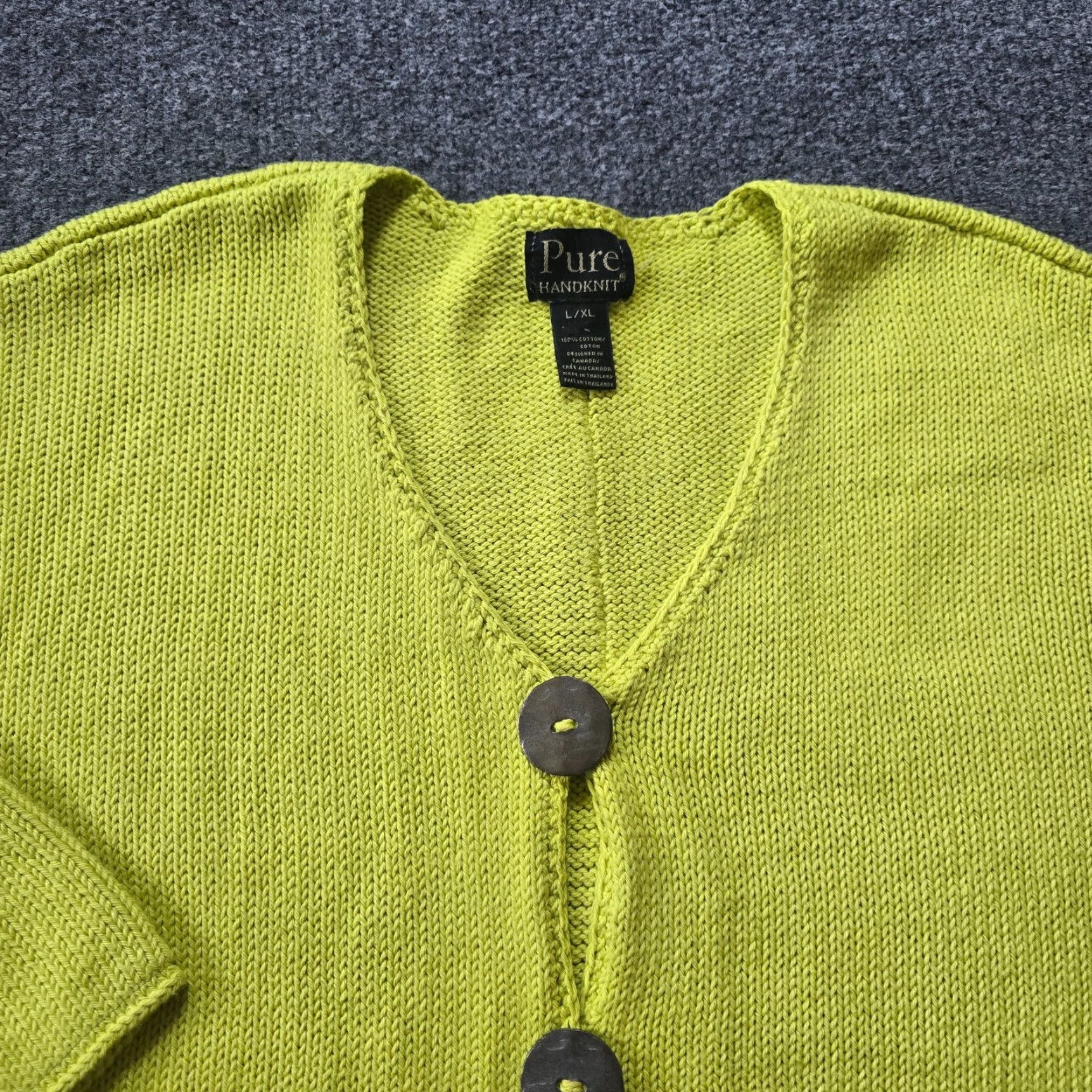 Vintage Pure Cardigan Womens XL Green HandKnit Heavy Long Sleeve Casual Bohemian Classic sweater cardigan Women Size XL / US 12-14 / IT 48-50 - 2 Thumbnail