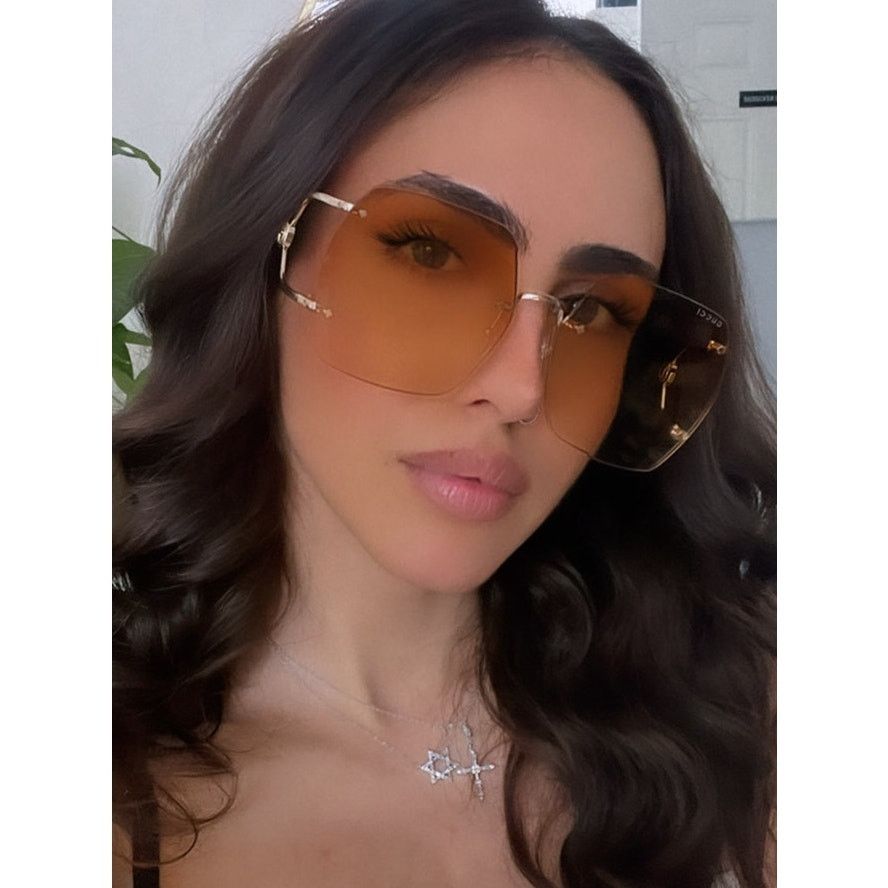 image of New Gucci Gg1562S Oversized Orange Rimless Sunglasses $650 in Gold, Men's