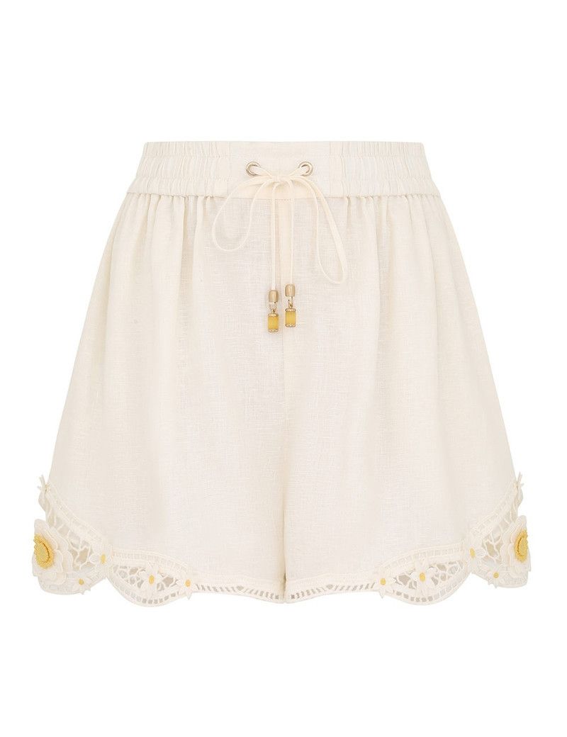 oc11z0126 Everley Flower Trim Shorts in Ivory