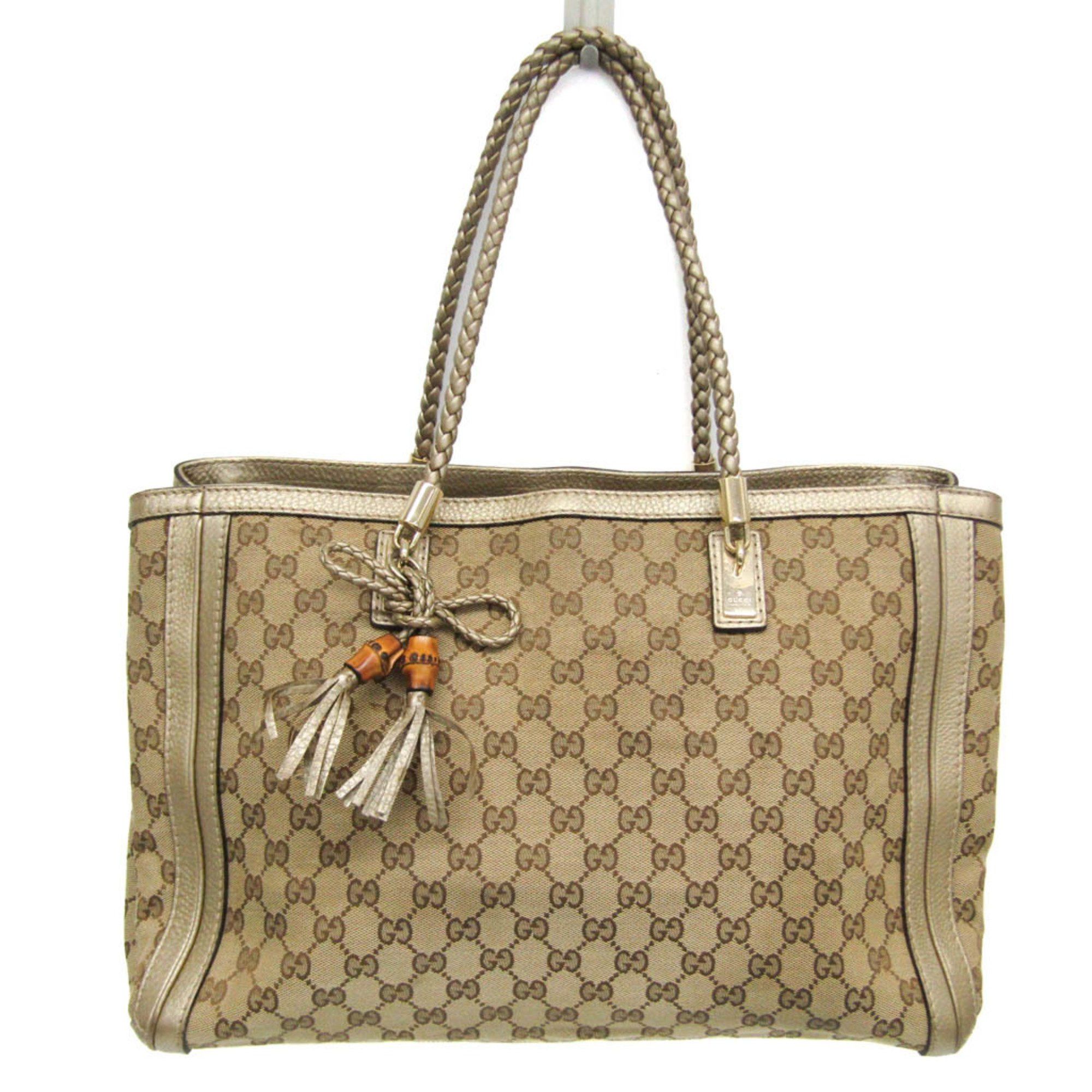 Gucci GG Canvas Bella Bamboo Tassel 269945 Women's Leather,canvas Tote Bag Beige,brown,gold