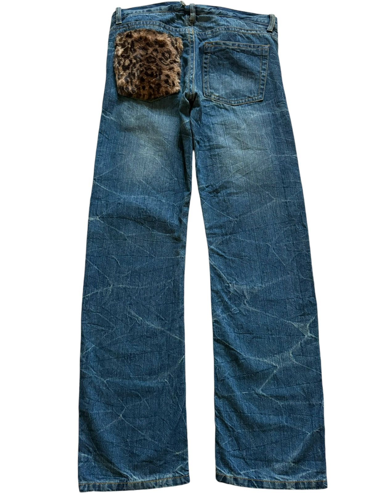 Japanese Brand SALES🔥Vintage Japanese Brand Leopard Patch Baggy Jeans Size 33" - 2 Thumbnail