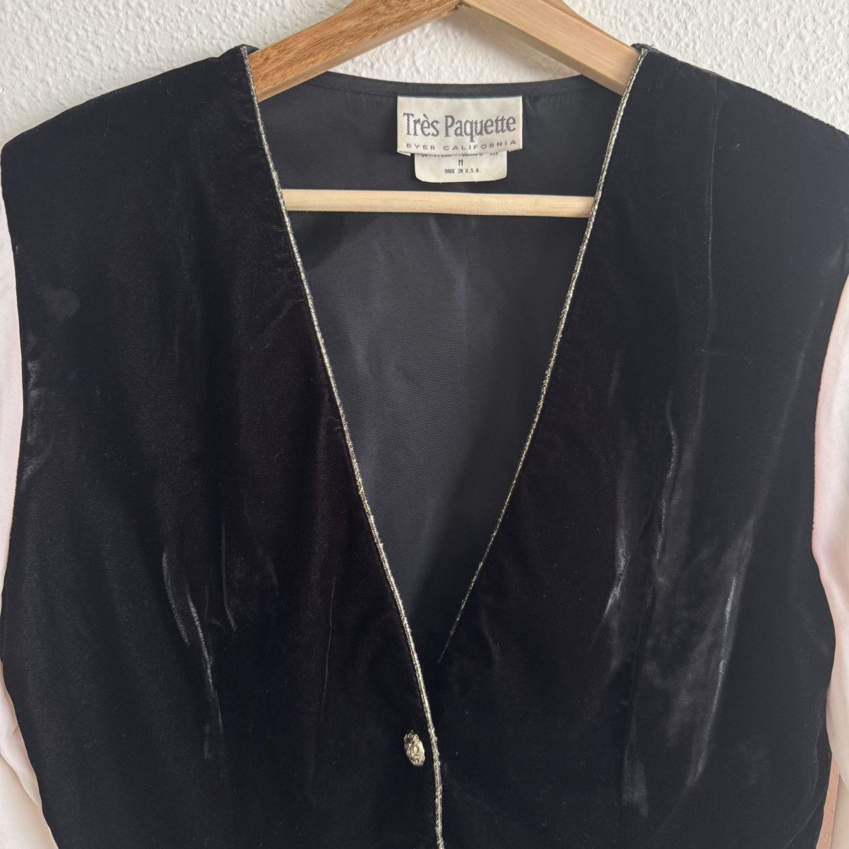 Vintage TRÈS PAQUETTE Vintage Black White Velvet Button Up Blouse Size M / US 6-8 / IT 42-44 - 4 Thumbnail