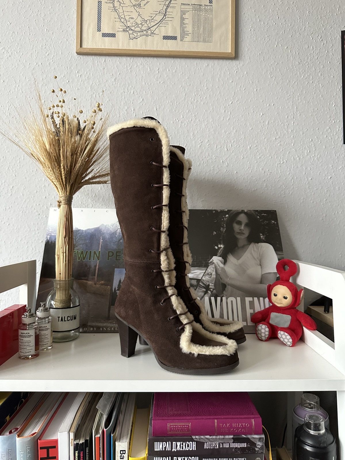20471120 × If Six Was Nine Vintage Suede Fur Lace Up Boots Heels y2k Bratz Size US 7 / IT 37 - 4 Thumbnail