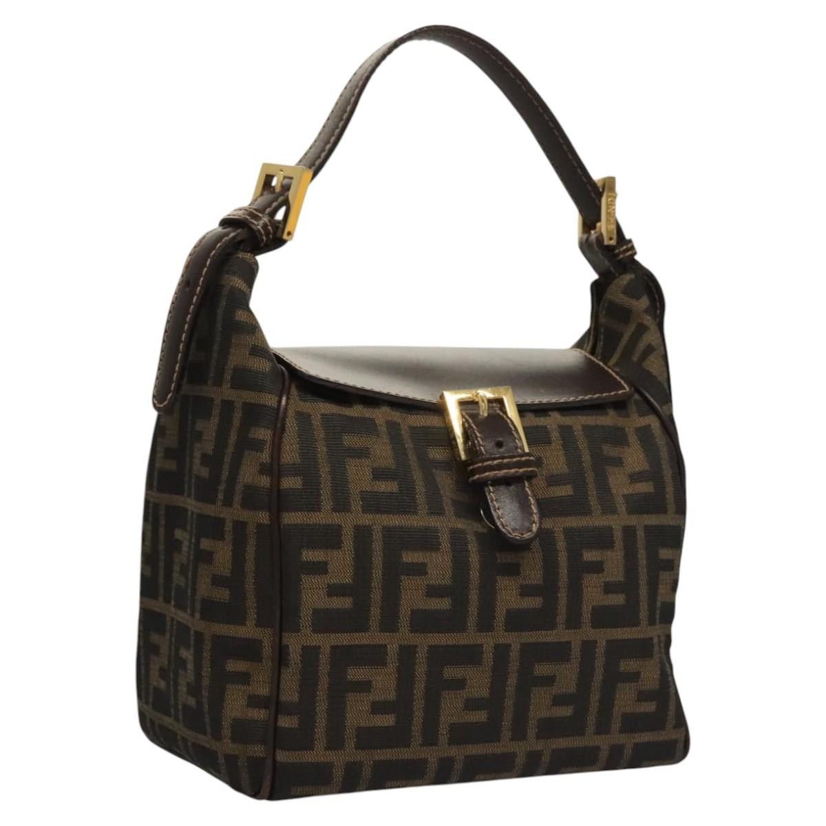 Fendi Zucca Canvas Shoulder Bag Black Brown Gold Auth 117748 in Black/Brown/Gold, Women's