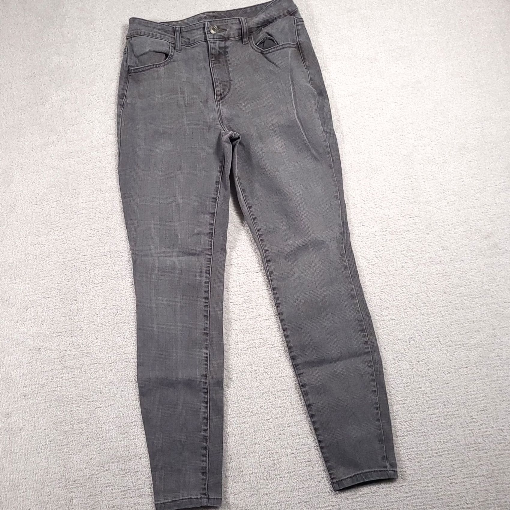 Vintage Maurices Skinny High Rise Jeans Women's Medium Regular Gray Plaid Wash Stretch Denim Slim Cotton Blend Modern Vintage: No (remove?) Size 32" / US 10 / IT 46 - 2 Thumbnail