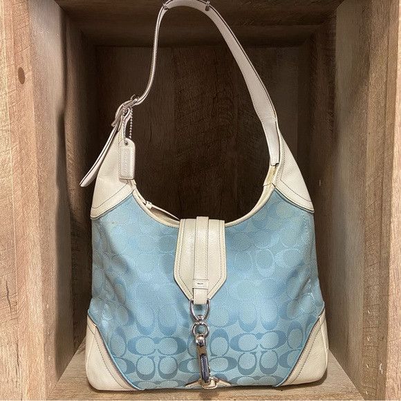 Coach Blue Signature Leather Hobo Shoulder Bag Rare Y2K - Bags Luggage 