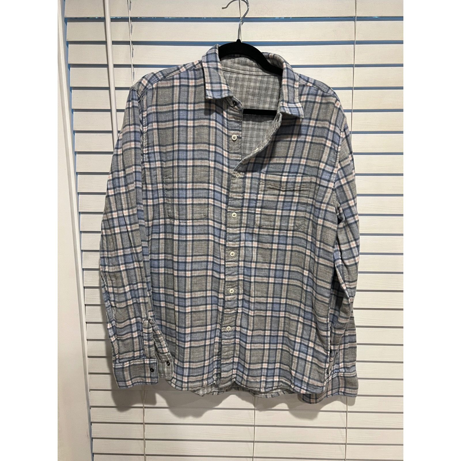Faherty Faherty Reversible Mens Plaid Flannel Shirt Gray Blue Button Size US XL / EU 56 / 4 - 1 Thumbnail