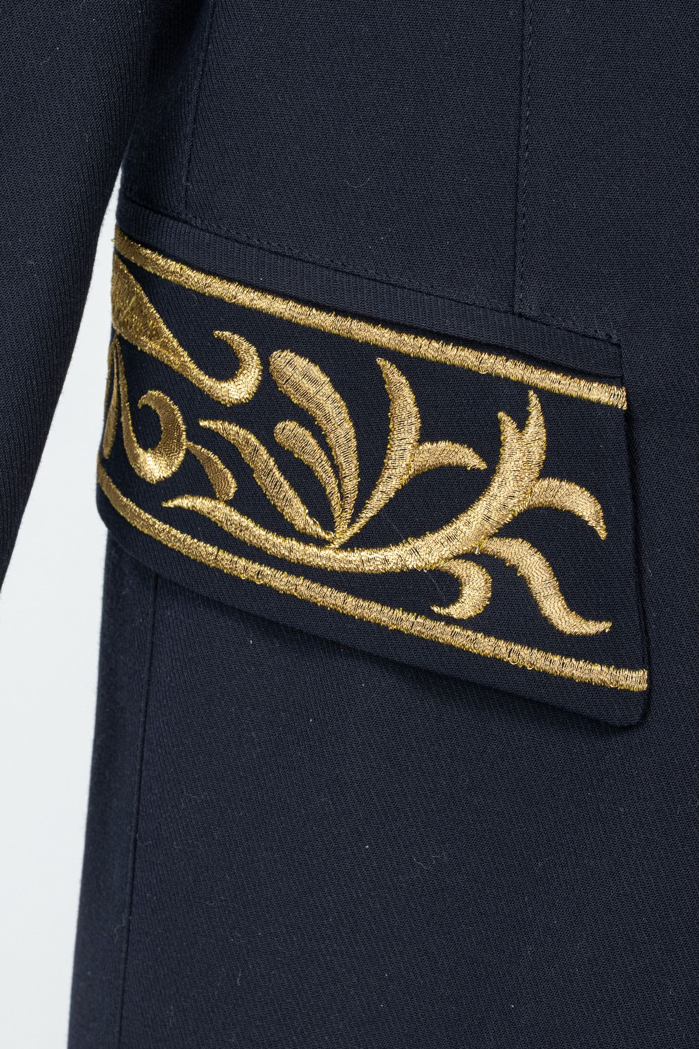 Other Mondi Vintage Navy Wool-Blend Crepe Gold-Emboidered Jacket Size S / US 4 / IT 40 - 8 Thumbnail