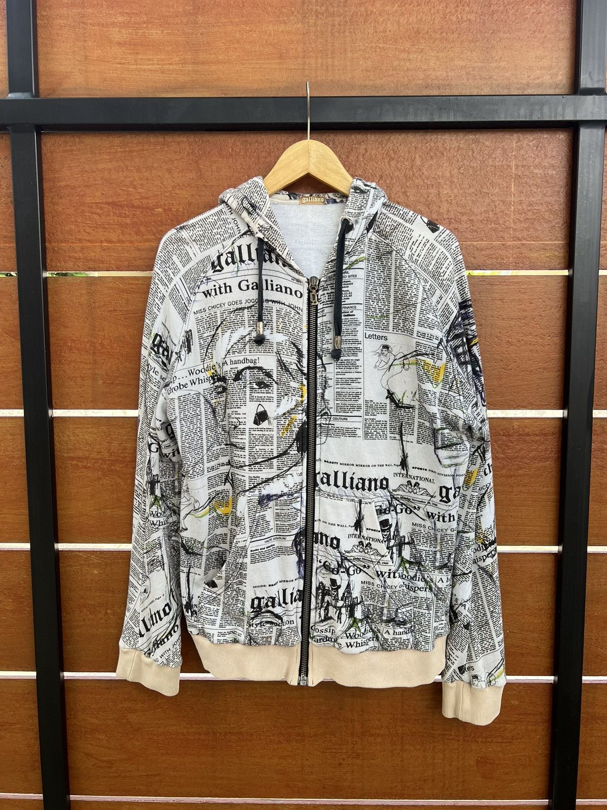 Galliano Italian Designers John Galliano John Galliano Gazette Newspaper Print Zip Hoodie Grailed