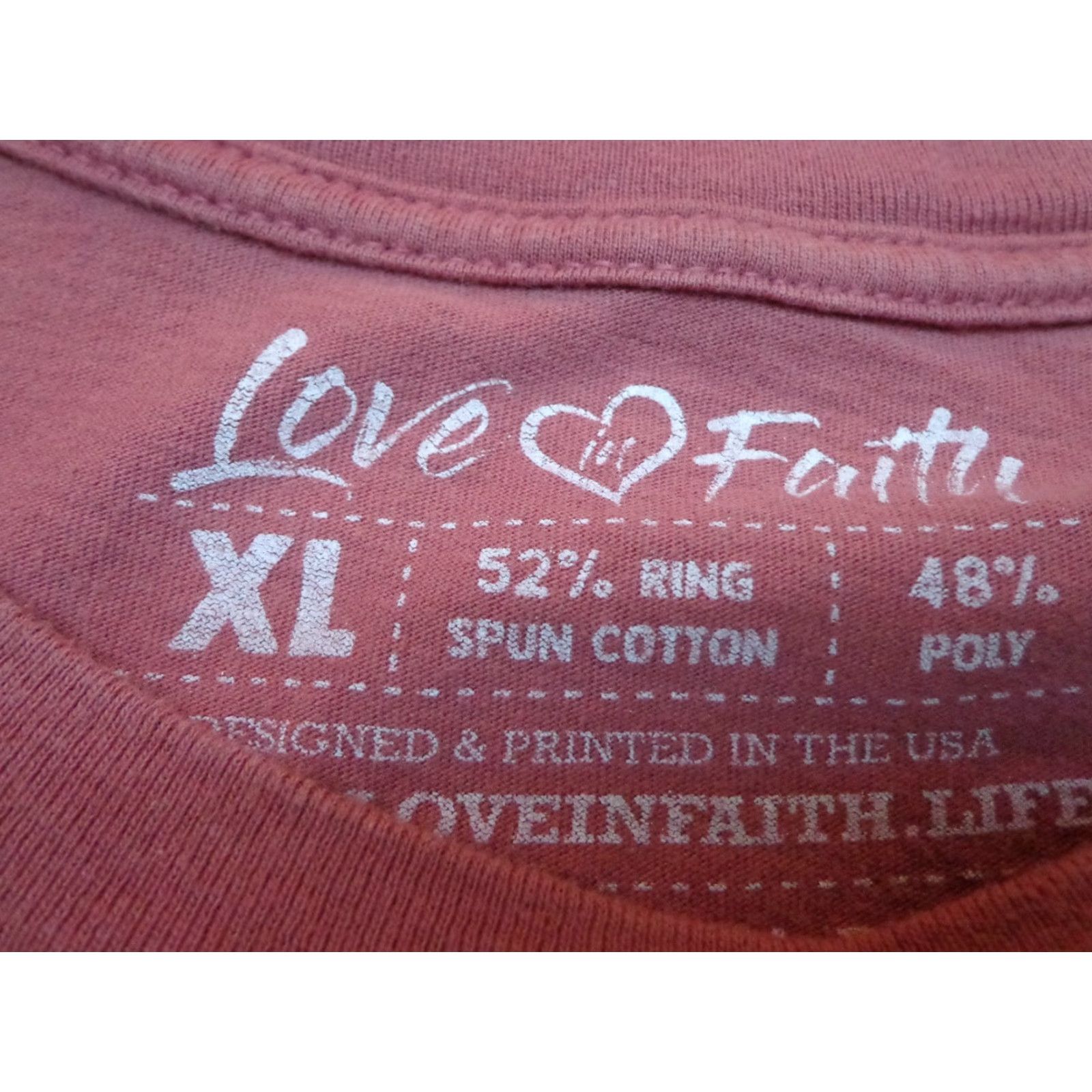 Vintage Love In Faith T-Shirt Size XL Red Unisex Adults Crew Neck Short Sleeve Cotton Blend Vintage No Size US XL / EU 56 / 4 - 3 Thumbnail