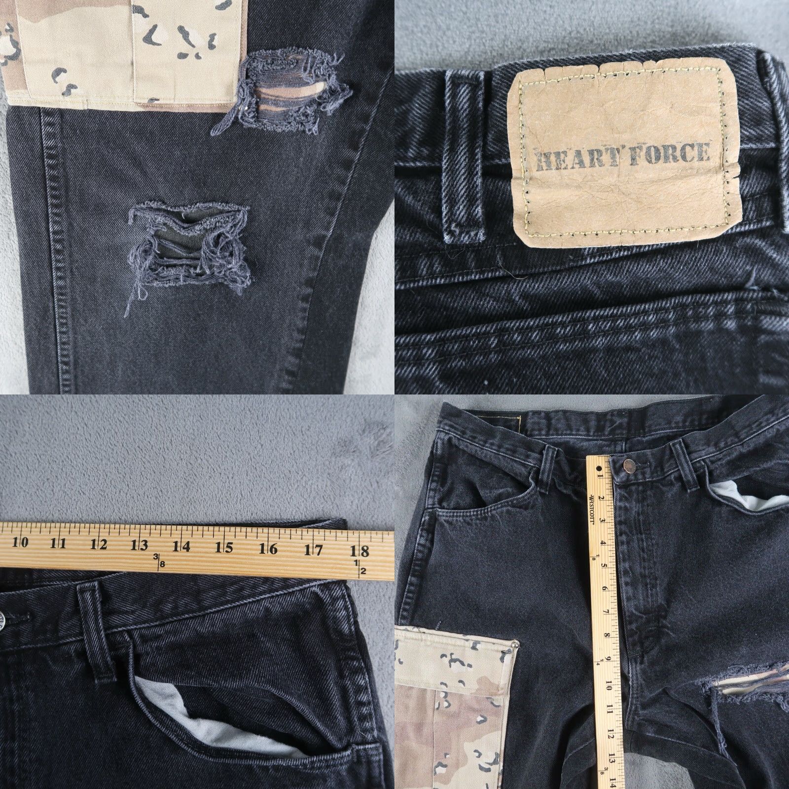 J Brand VINTAGE Heart Force Brand Cargo Jeans Unisex Adults Wide-Leg 35 Black Camouflage Distressed Upcycled Size US 35 - 8 Thumbnail