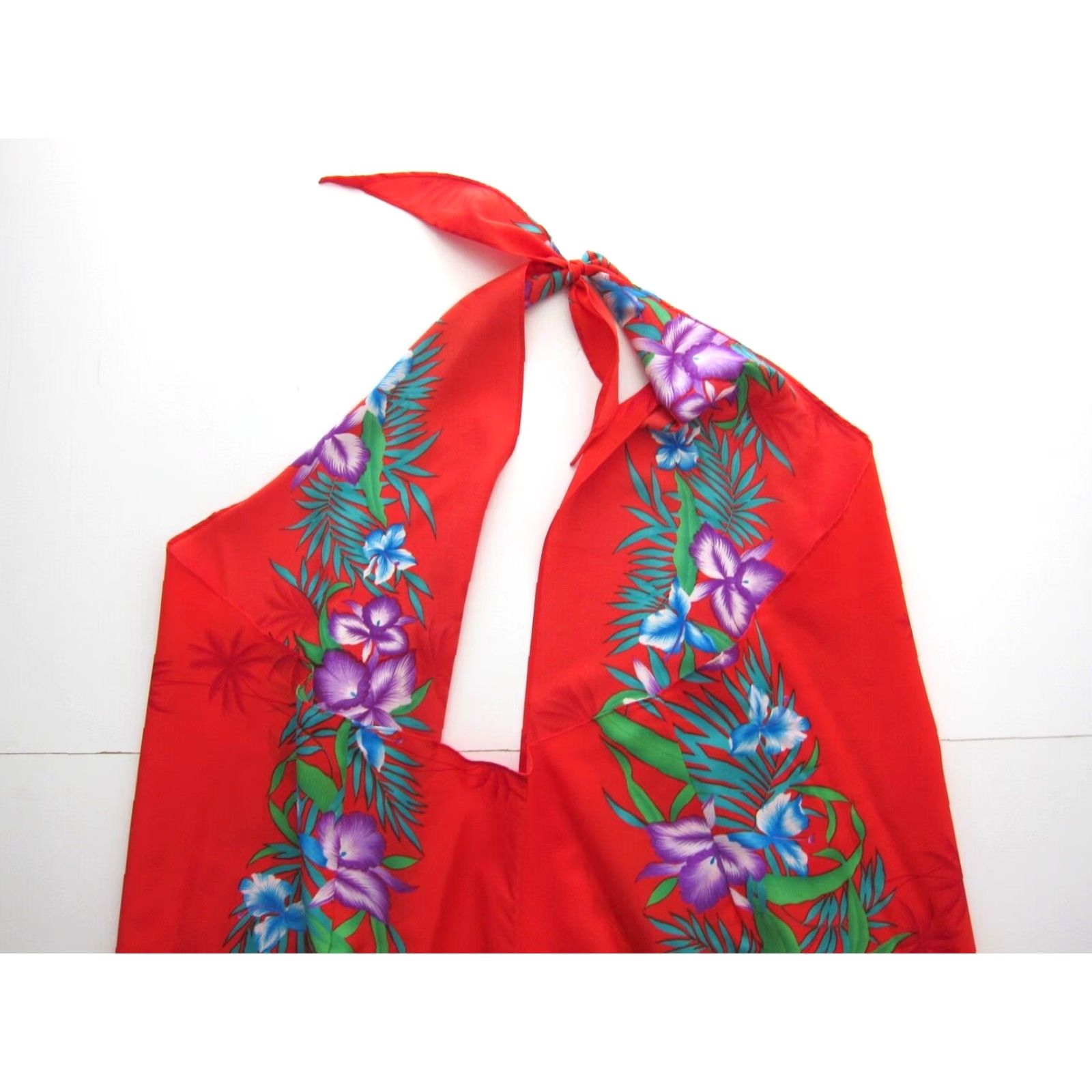 Vintage Vtg Helena's Red Green Purple Hawaiian Floral Long Sarong Wrap Maxi Dress M-L Size M / US 6-8 / IT 42-44 - 5 Thumbnail