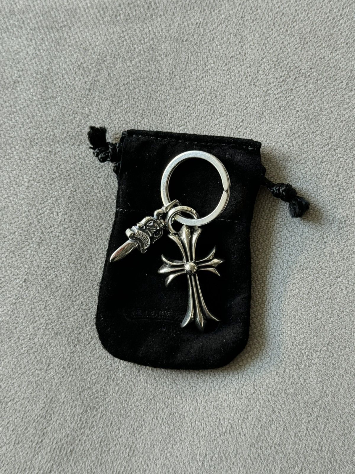 image of Chrome Hearts Cross & Dagger Key Ring in Silver, Men's