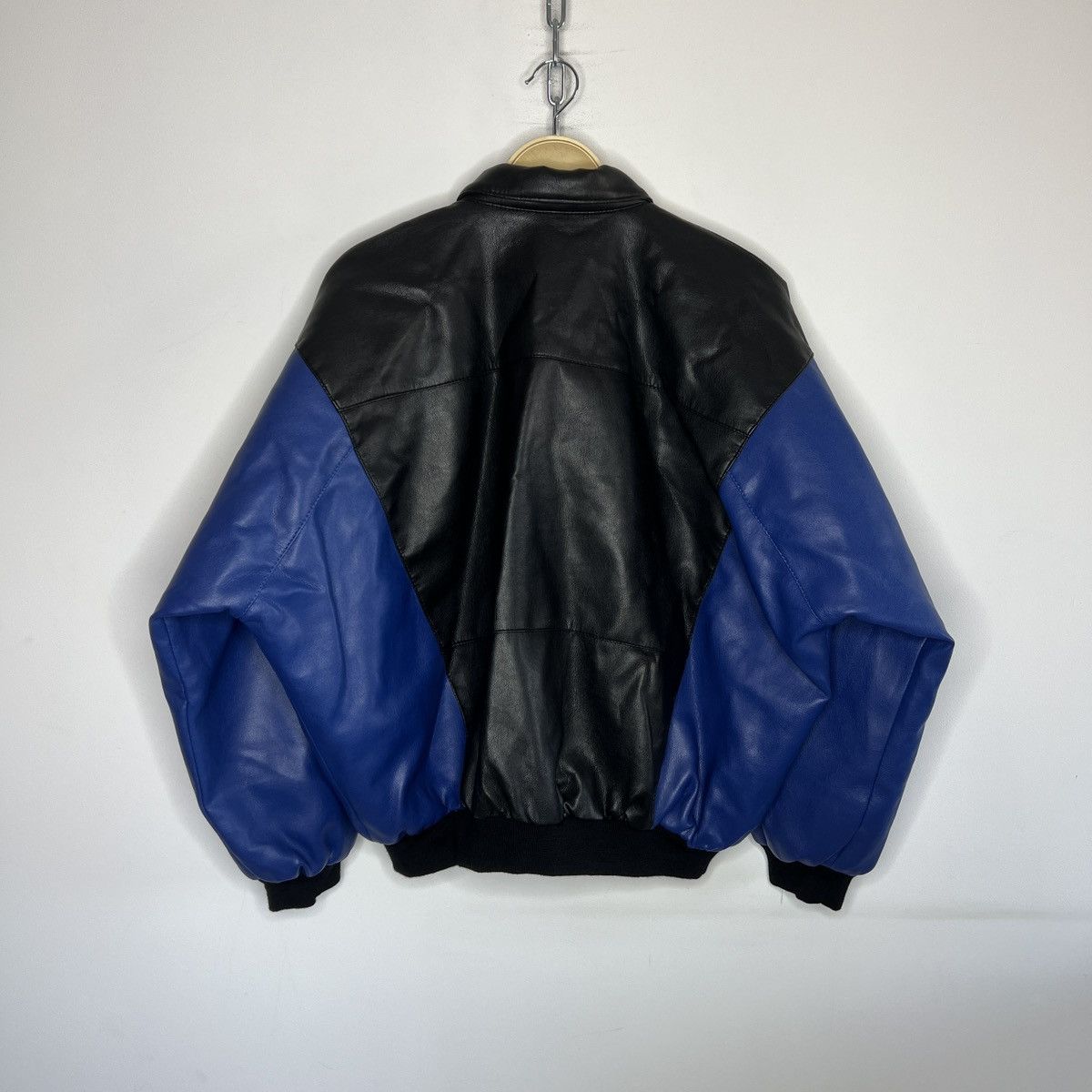 Japanese Brand 90s Boxy Leather Varsity Jacket Bomber Boxy Black Navy Size US M / EU 48-50 / 2 - 8 Thumbnail
