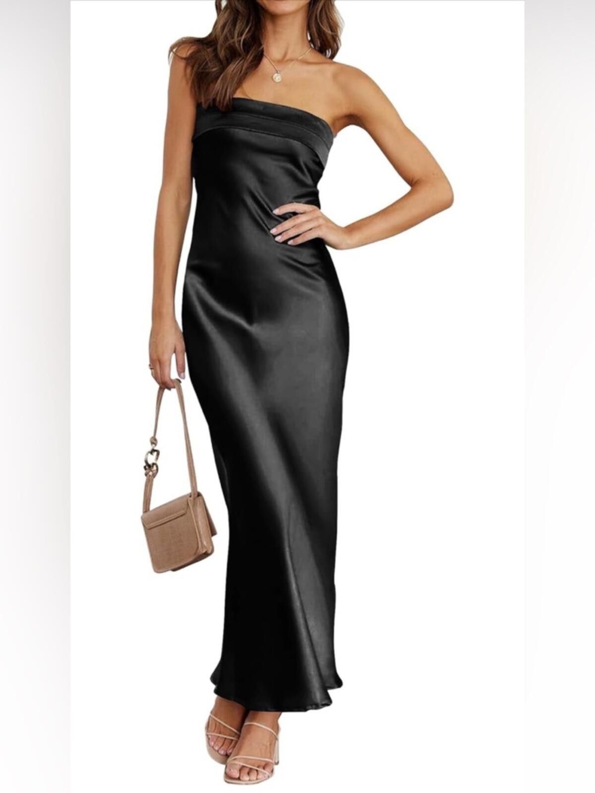 Asos Strapless Satin Maxi Dress / Black Size XS / US 0-2 / IT 36-38 - 1 Thumbnail