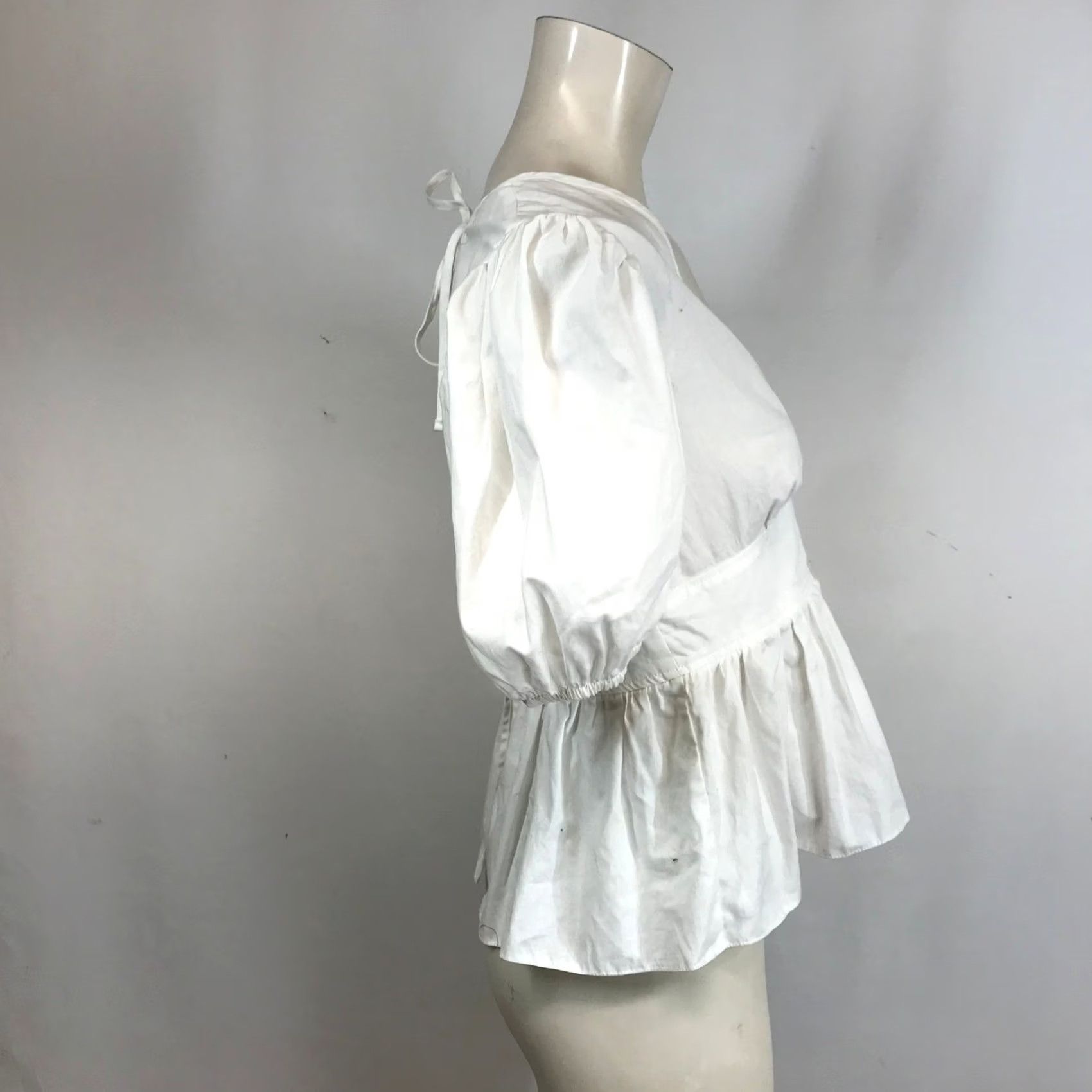 Topshop TOPSHOP White Puff Sleeve Peplum V-Neck Button Back Blouse Top US 6 UK 10 Size M / US 6-8 / IT 42-44 - 4 Thumbnail