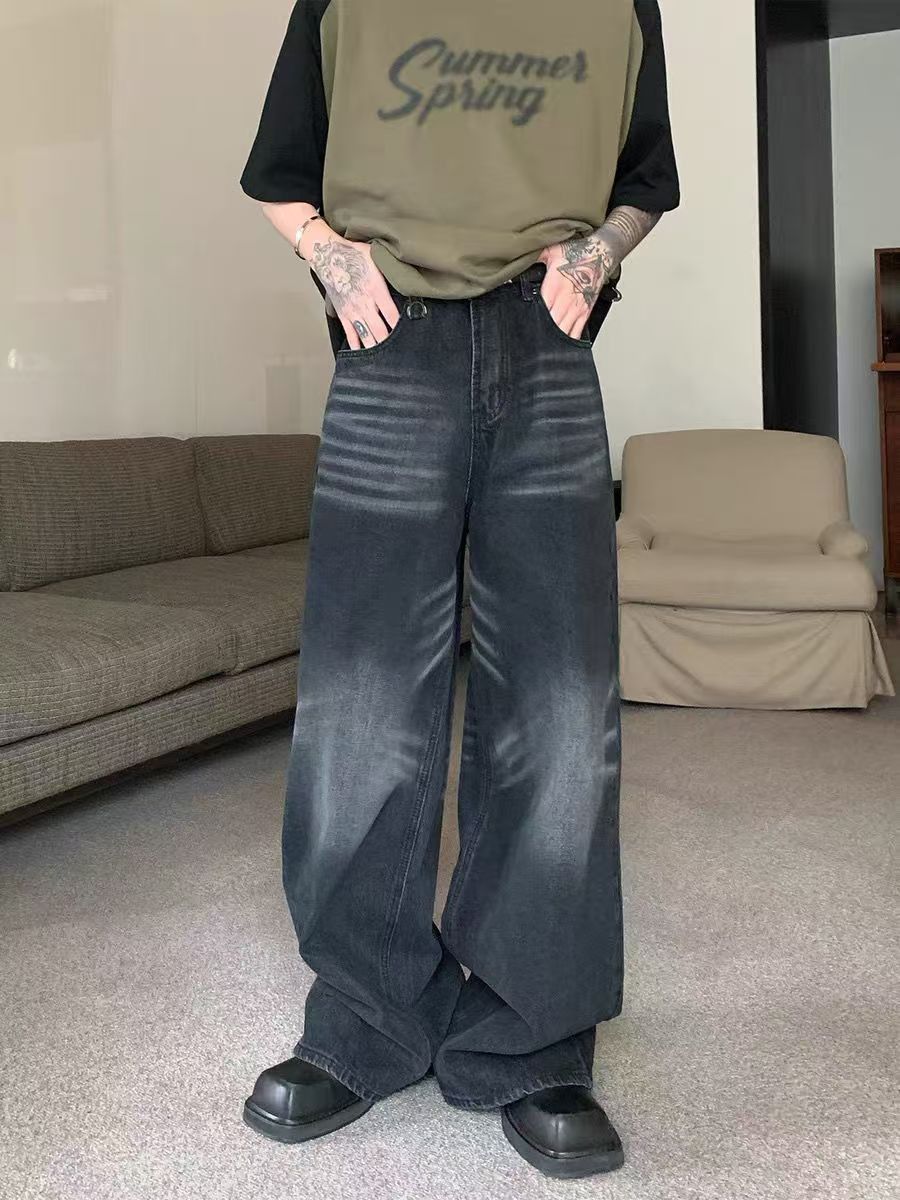 Japanese Brand × Jean Black washed vintage distressed straight-leg jeans Size US 32 / EU 48 - 1 Thumbnail