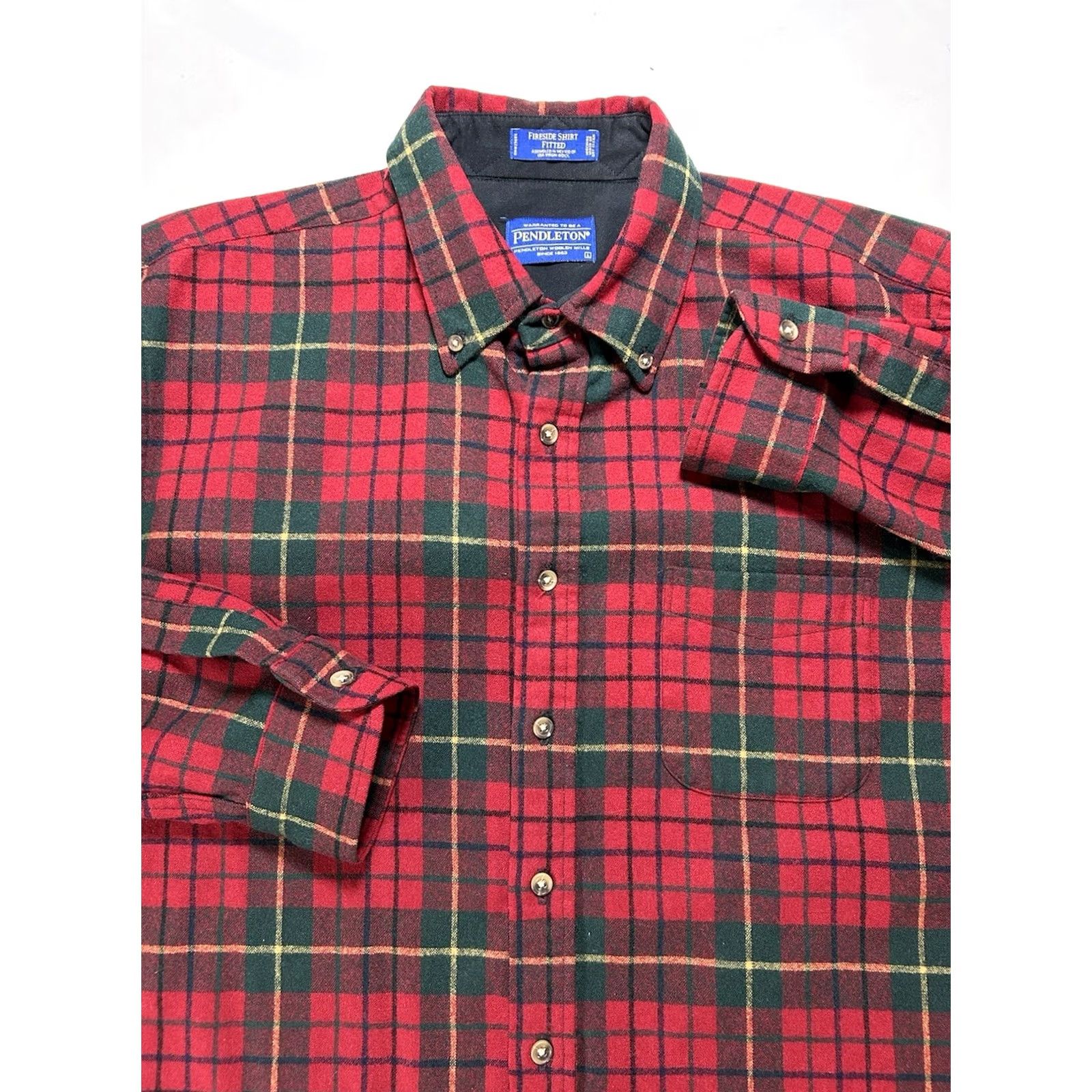 Pendleton VINTAGE Pendleton Plaid Fireside Shirt Button Down Flannel Large Red Green Wool Mens Size US L / EU 52-54 / 3 - 2 Thumbnail