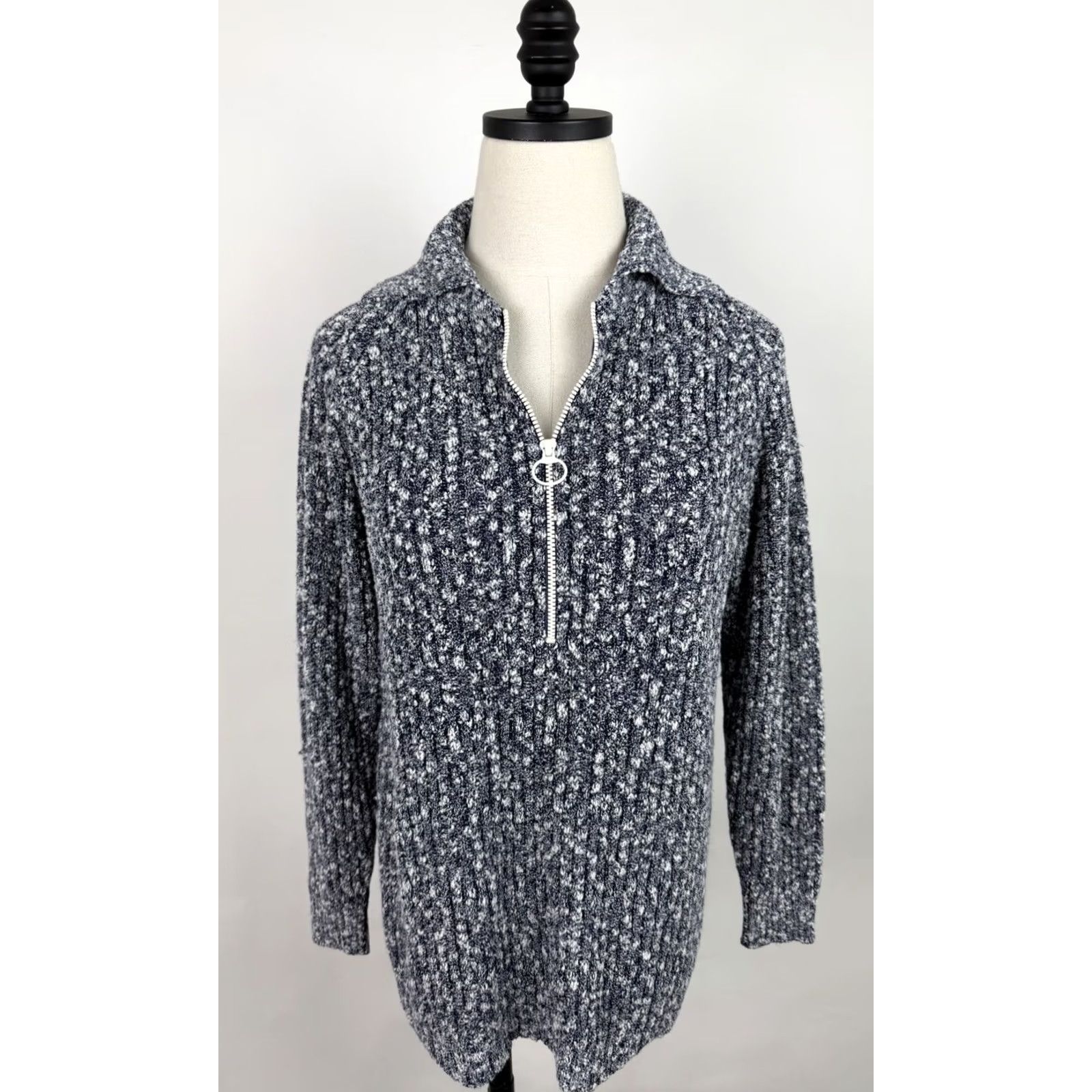 Vintage VINTAGE Womens Medium Sweater 70s Navy 1/2 Zip Raglan Knit Pullover Ski Size M / US 6-8 / IT 42-44 - 3 Thumbnail