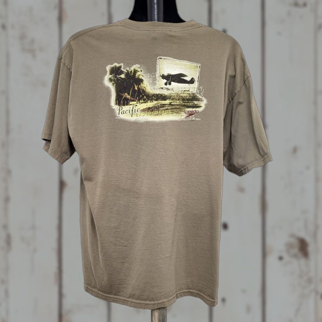 Speedo VINTAGE Speedo T-Shirt XL Mens Brown Airplane Beach Swimming Y2K Surf 2004 90s Graphic Print Short Sleeve Crew Neck Size US XL / EU 56 / 4 - 1 Thumbnail