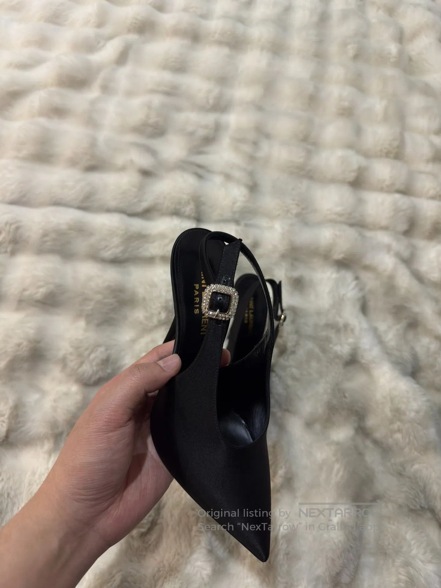 Saint Laurent Paris Saint Laurent Paris Black Satin Crystal High Heels| Size US 6.5 / IT 36.5 - 9 Thumbnail