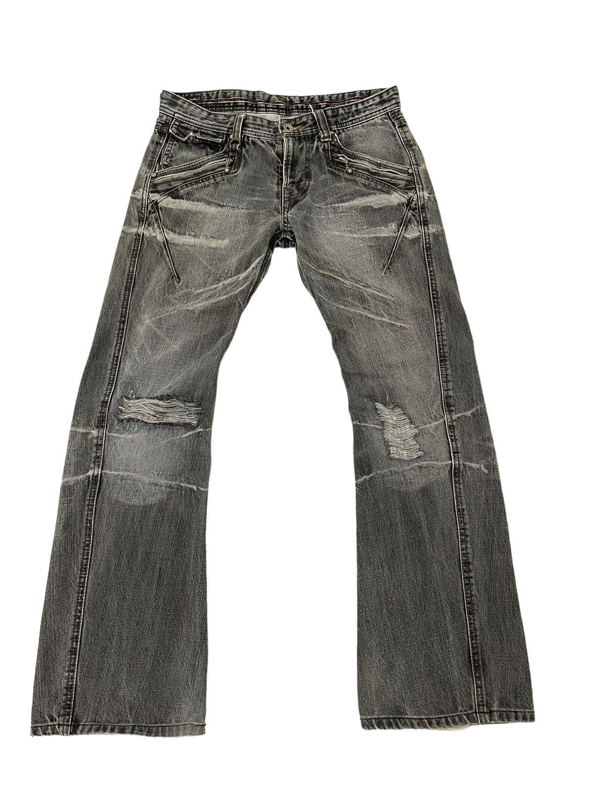 Japanese Brand Flare Jeans Nicole Club Distress Low Rise Boot Cut 6🟦8 Size US 32 / EU 48 - 2 Thumbnail