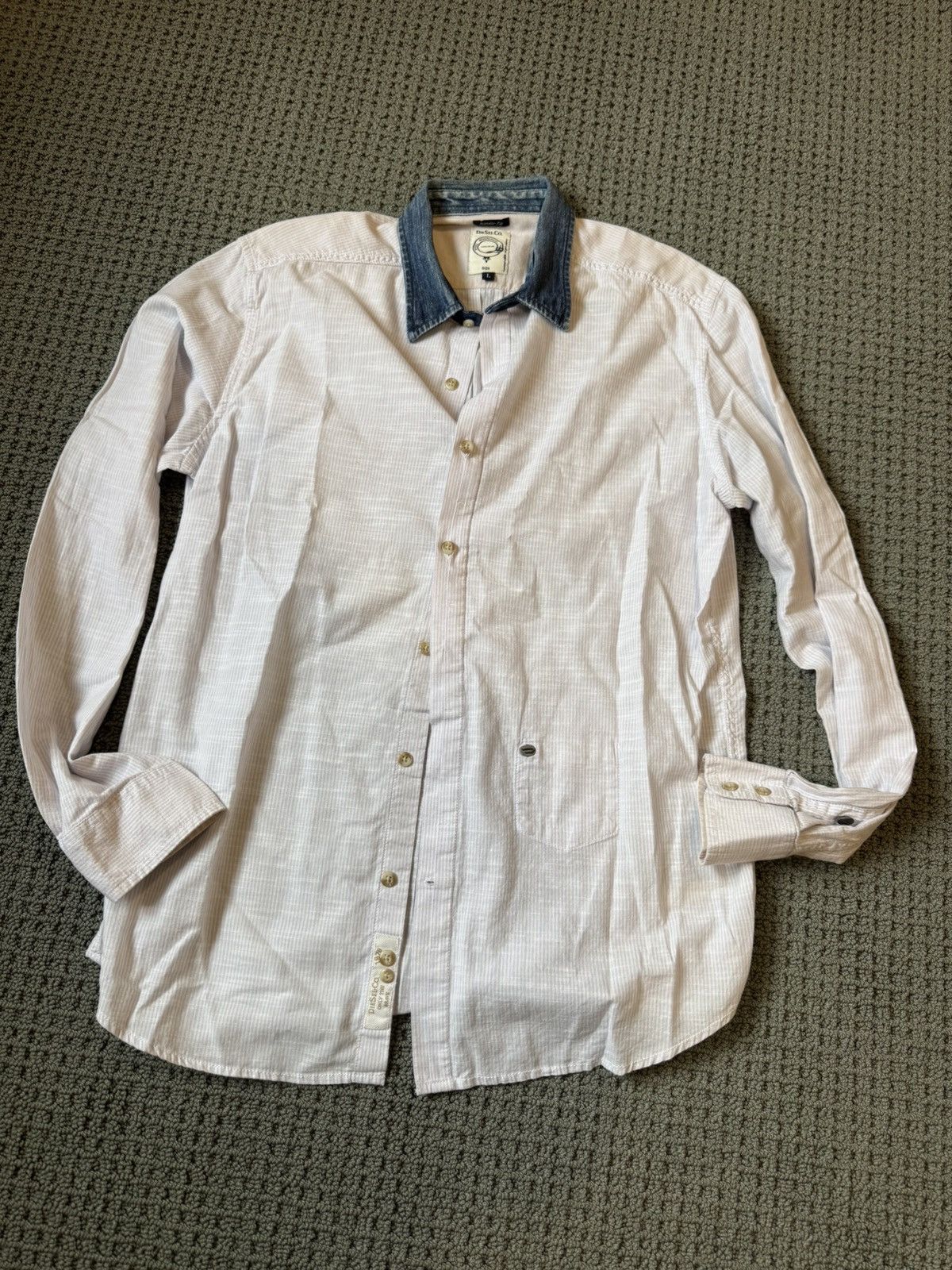 Diesel Pinstriped button down with denim collar $195 Size US M / EU 48-50 / 2 - 2 Thumbnail
