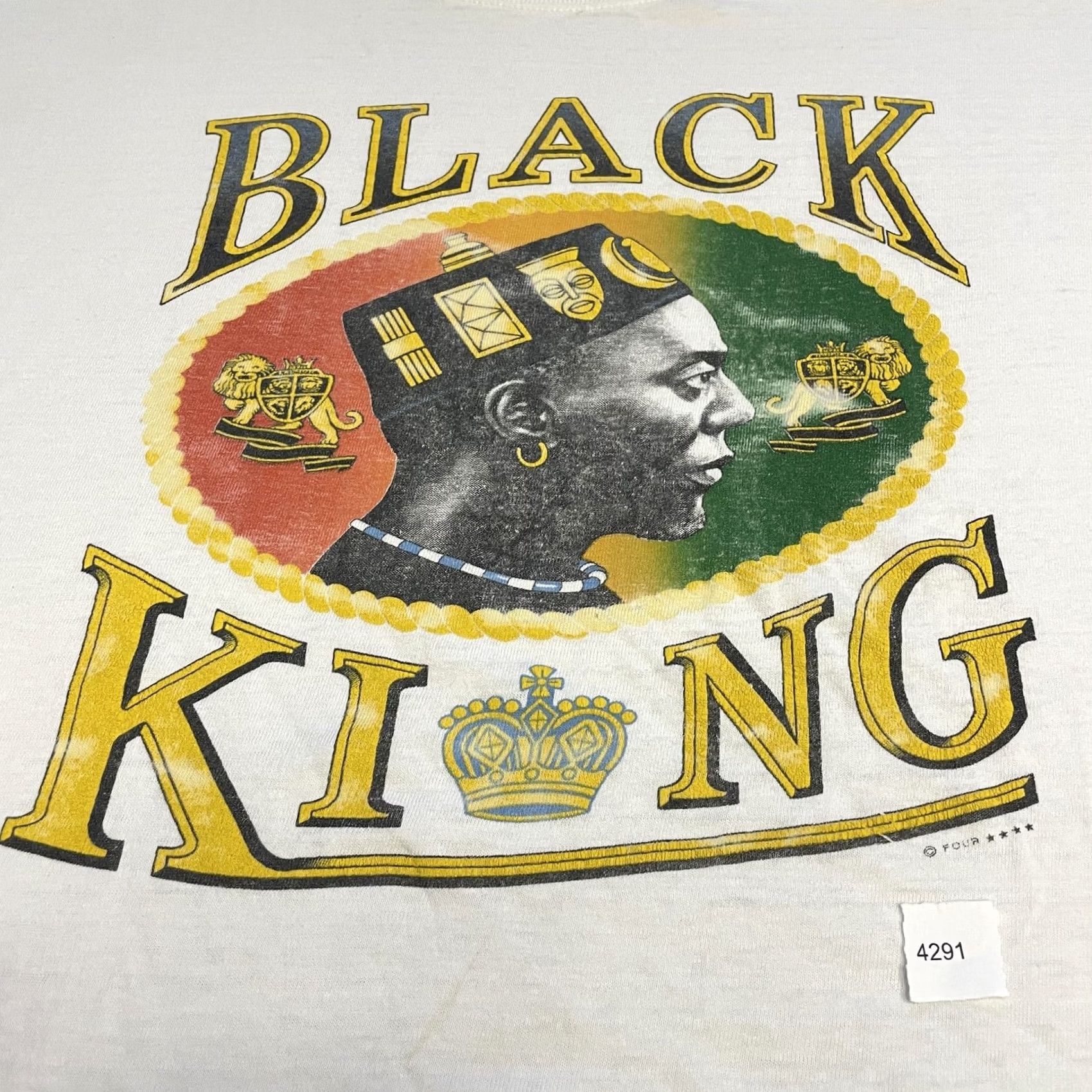Vintage VINTAGE Black King Shirt Mens XL Boxy White Afrocentric Graphic Tee Made USA 90s Size US XL / EU 56 / 4 - 3 Thumbnail