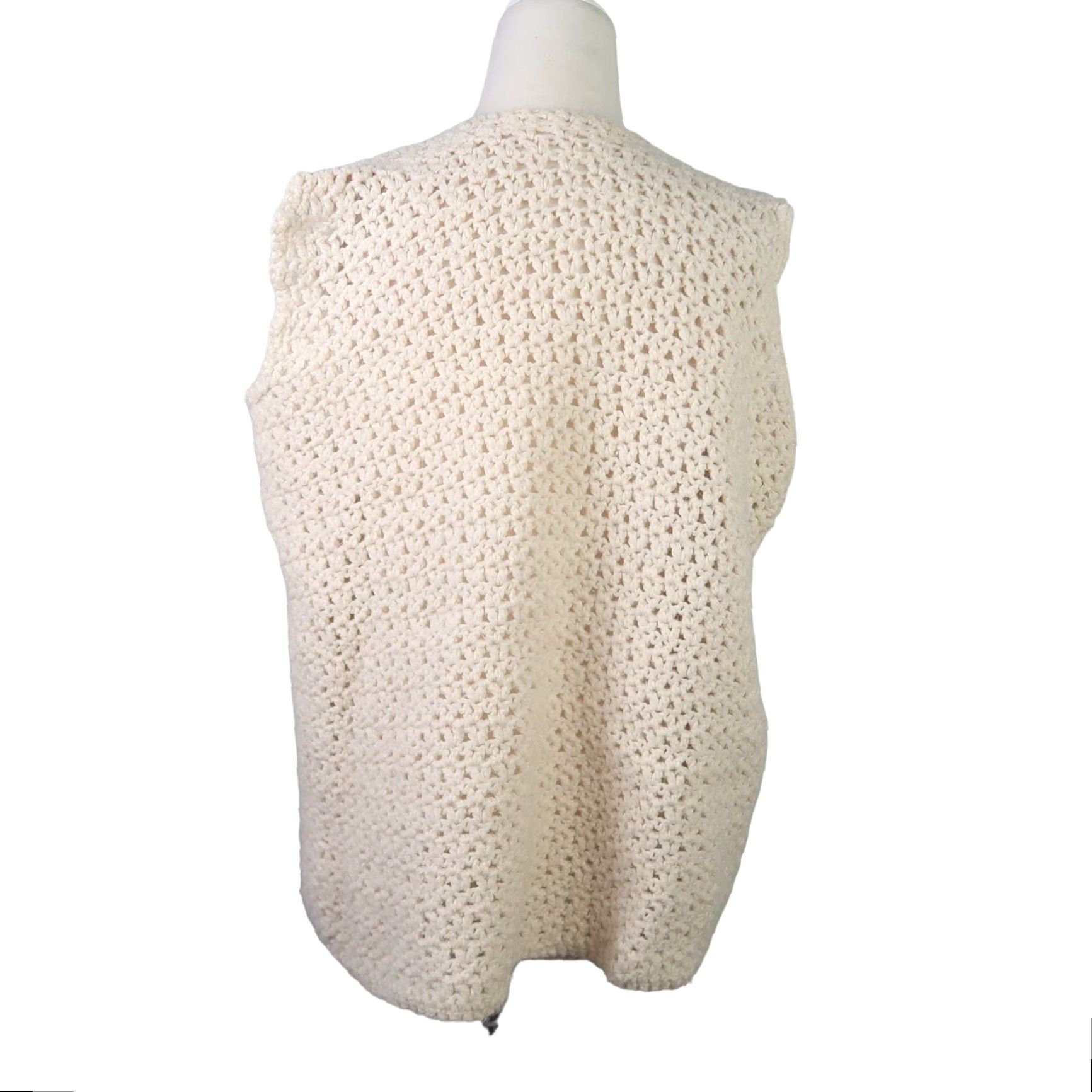 Vintage VINTAGE cream crochet knit sweater vest cardigan L Casual 1970s Acrylic Open fit Sleeveless Handmade 21" pit to pit 23" length Womens/Unisex Size L / US 10 / IT 46 - 4 Thumbnail