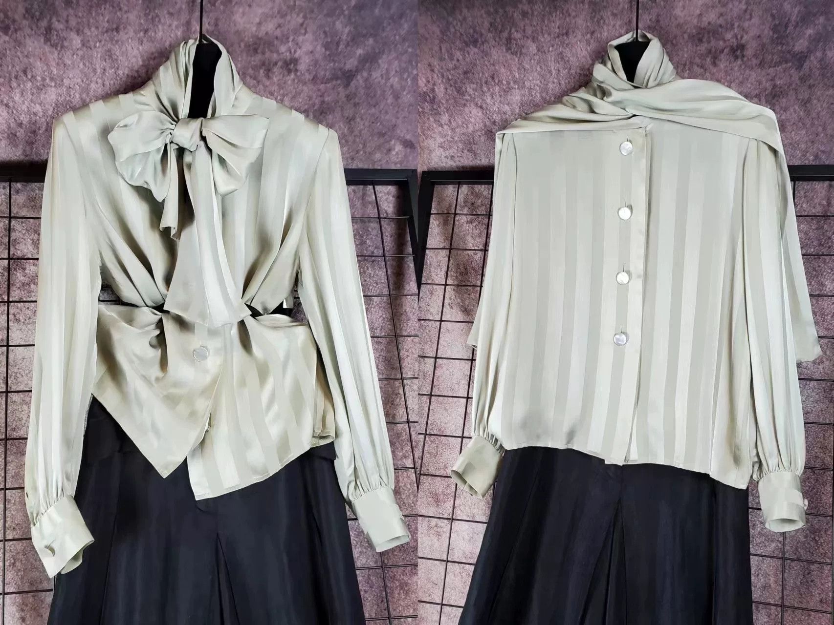vintage givenchy silk tie blouse in green