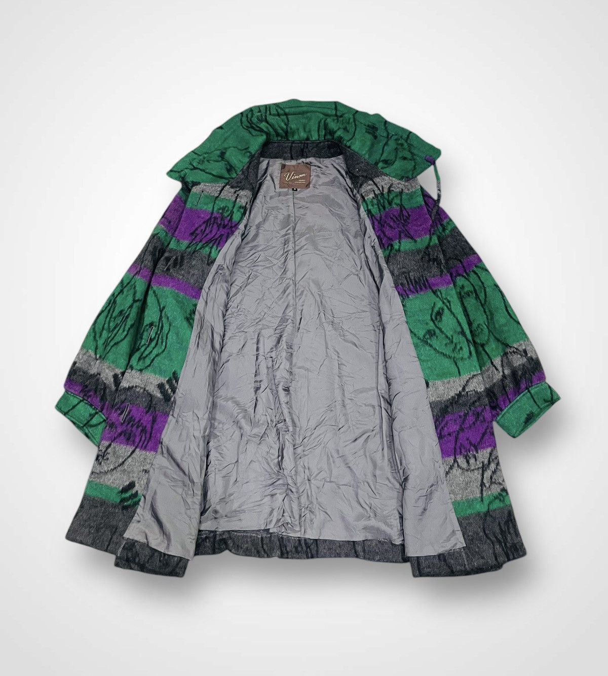 Japanese Brand Vinon Art Design Wool Long Jacket (18) Size XL / US 12-14 / IT 48-50 - 3 Thumbnail