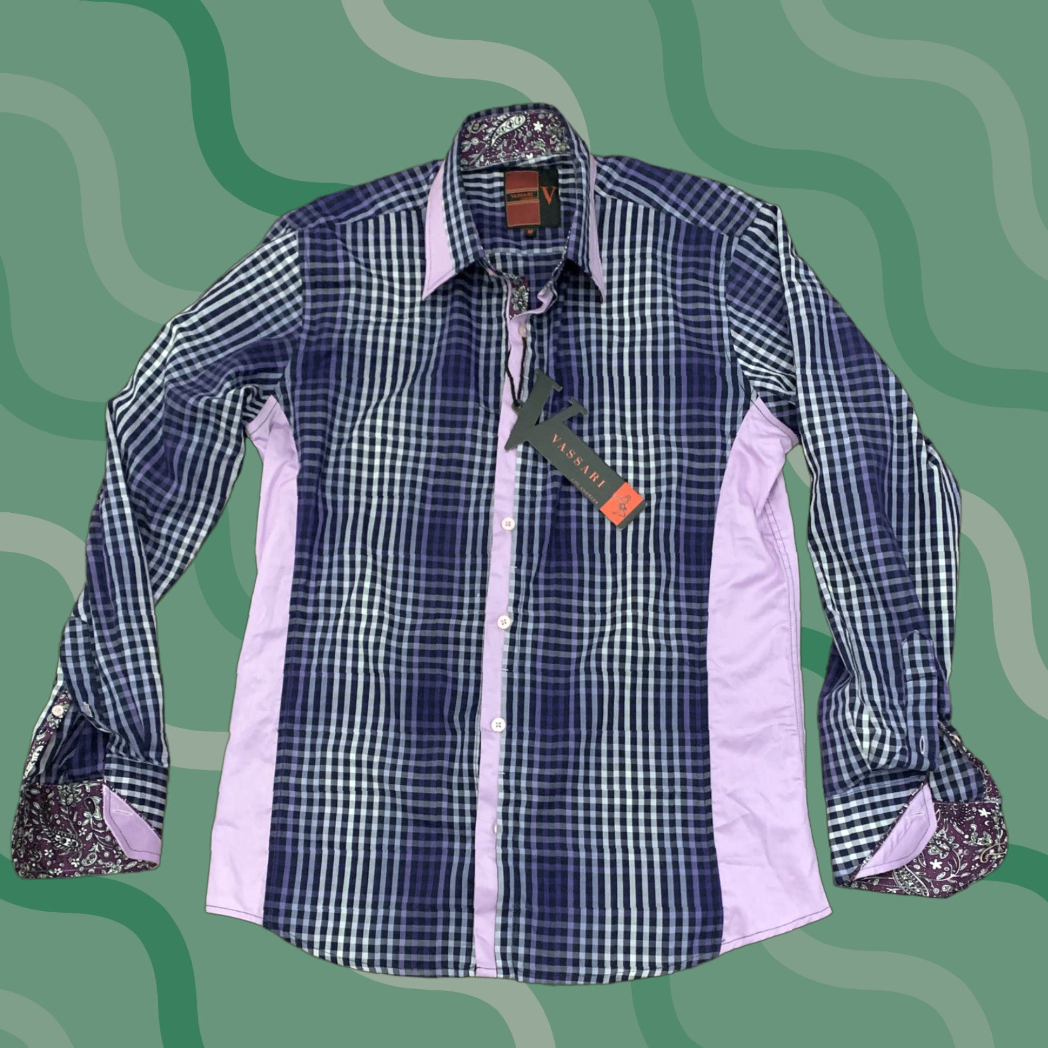 Vintage VINTAGE Vassari Los Angeles Button-Down Shirt M Purple Plaid Paisley Long Sleeve Mens Size M Size US M / EU 48-50 / 2 - 1 Thumbnail