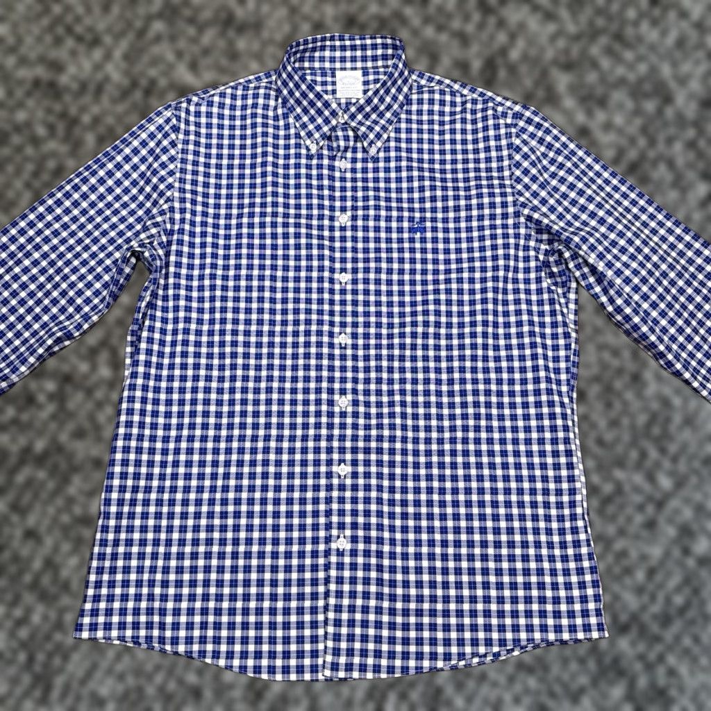 Brooks Brothers Brooks Brothers Milano Fit Shirt Mens Large Blue Check Button-Up Non-Iron Size US L / EU 52-54 / 3 - 1 Thumbnail