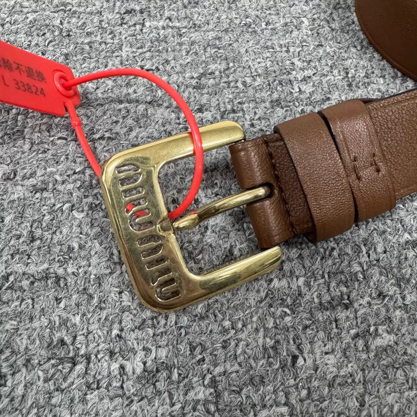 Miu Miu MIU MIU 99 New Brown Belt Hollow Letter Gold Buckle Size ONE SIZE - 2 Thumbnail