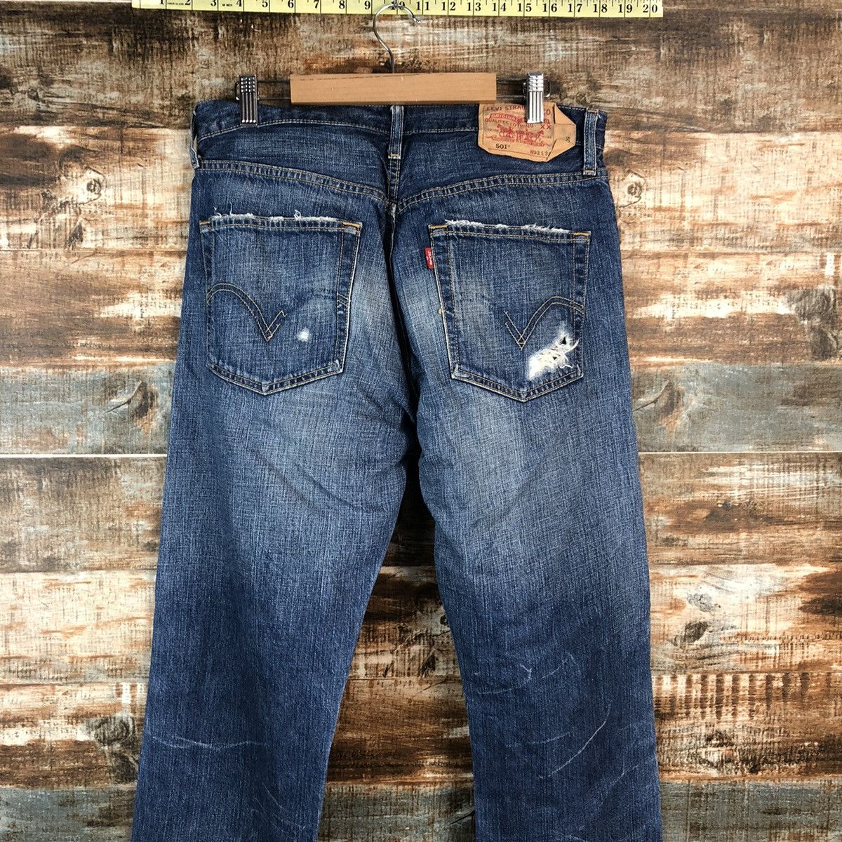 Levi's DL Levis 501 Blue ripped Distressed Denim Pants #C144 Size US 32 / EU 48 - 15 Thumbnail