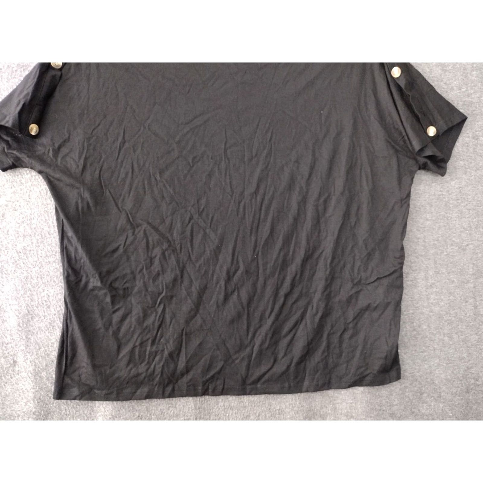 Vintage Thanks Women's Top Blouse 2XL Black Boat Neck 3 Button Shoulder Dolman Sleeve Knit Casual Party/Cocktail Travel Size XXL / US 16-18 / IT 52-54 - 6 Thumbnail
