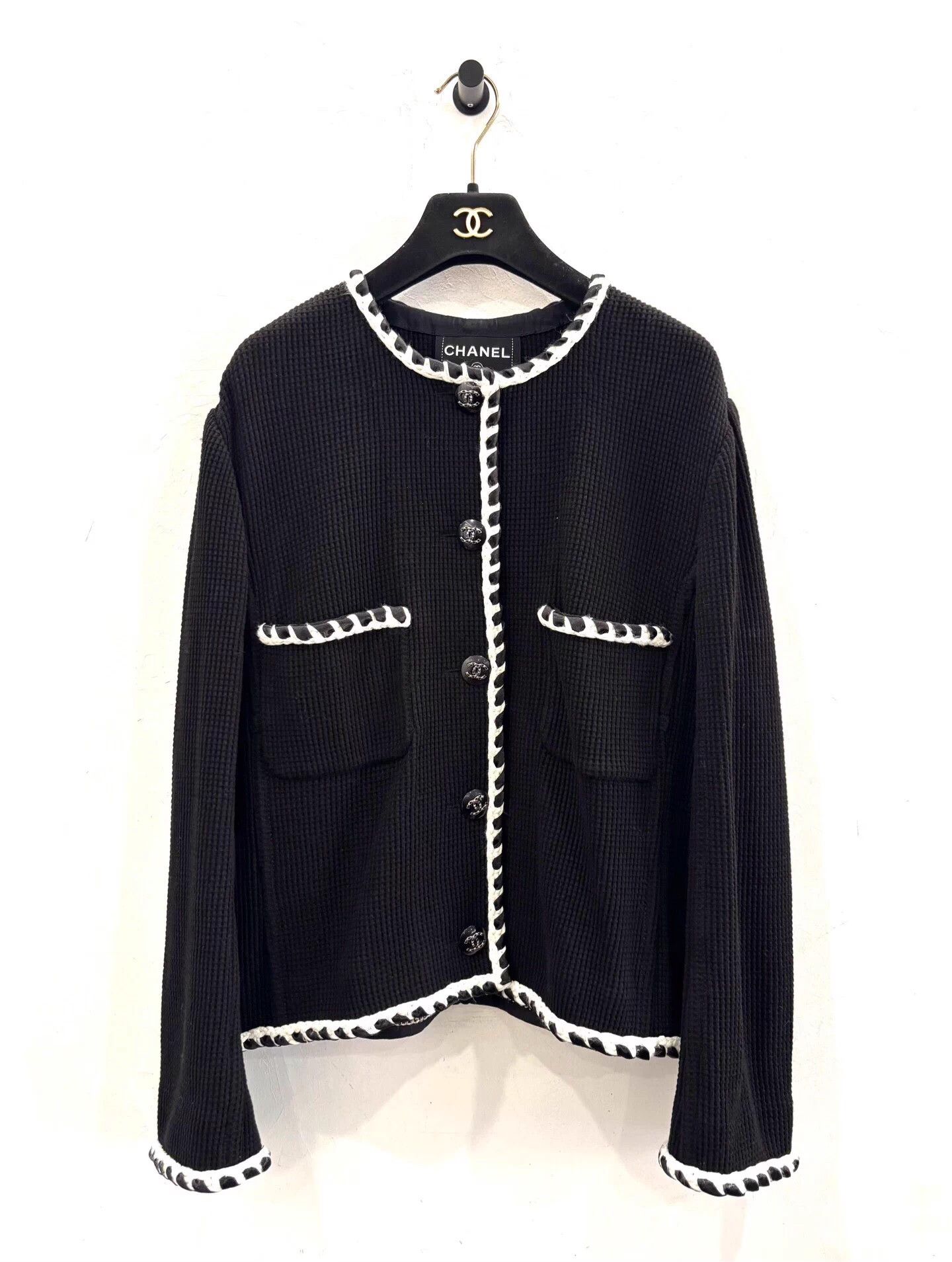 Chanel Chanel Resort Waffle Black Cardigan CC Crystal Buttons Size L / US 10 / IT 46 - 1 Thumbnail