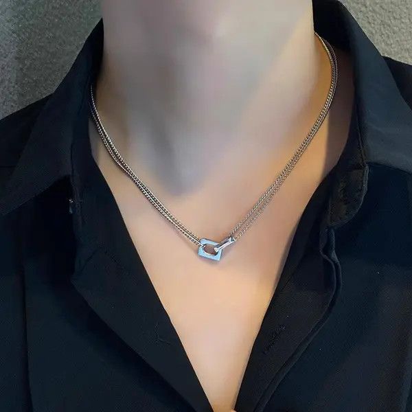 Jewelry Stylish Double Chain Silver Necklace Size ONE SIZE - 6 Thumbnail