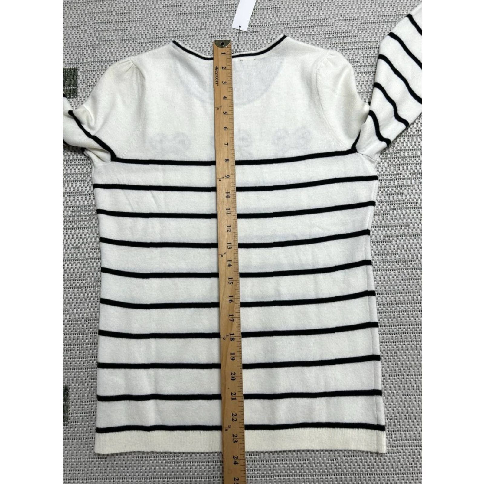 Talbots Talbots Sweater Womens Small Petite White Bows Stripe Puff Sleeve Crew Neck New Size XXS / US 00 / IT 34 - 4 Thumbnail
