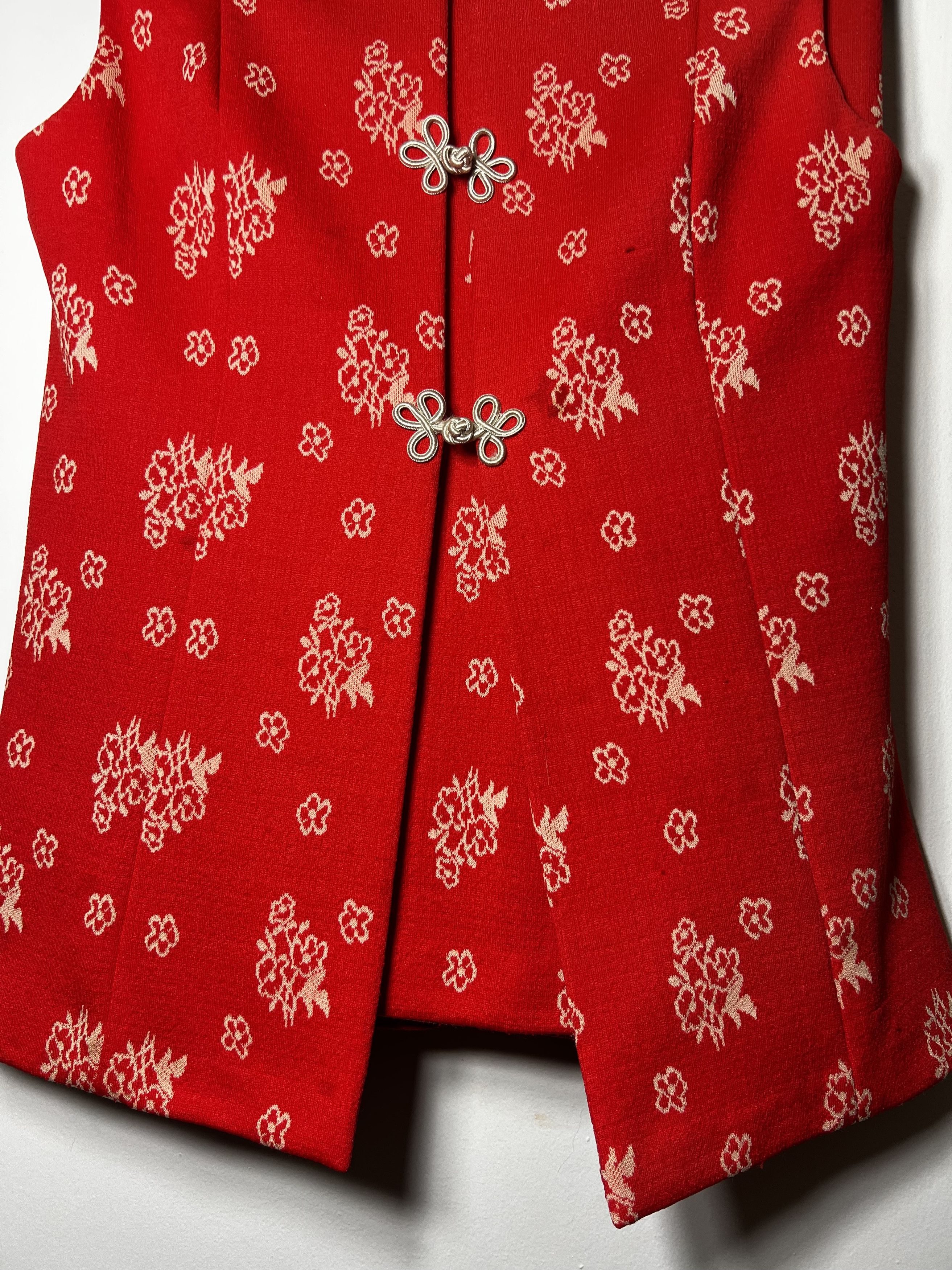 Vintage Vintage 60's-70's 2pcs High Waist Red Chinese Floral Suit Size 28" / US 6 / IT 42 - 3 Thumbnail