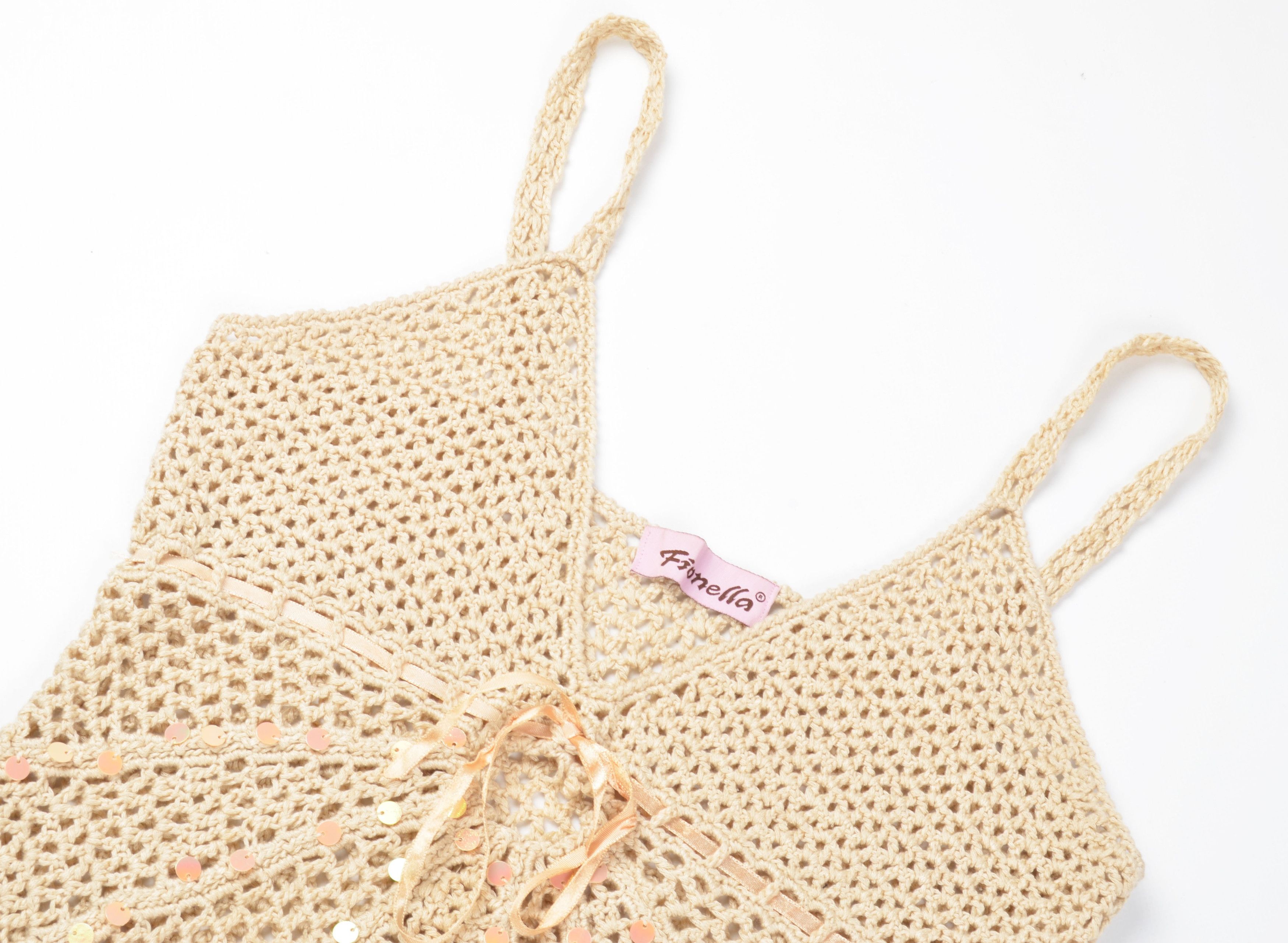 Other Vintage Fionella Y2K Fairy Crochet Knit Sparkle Beige Top Size M / US 6-8 / IT 42-44 - 5 Thumbnail
