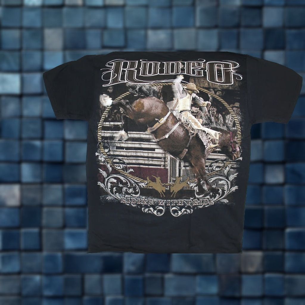 Vintage VINTAGE Cowboy Rodeo T-Shirt Men XL Graphic Short Sleeve Black Horse Riding Bull Riding Western Size US XL / EU 56 / 4 - 1 Thumbnail