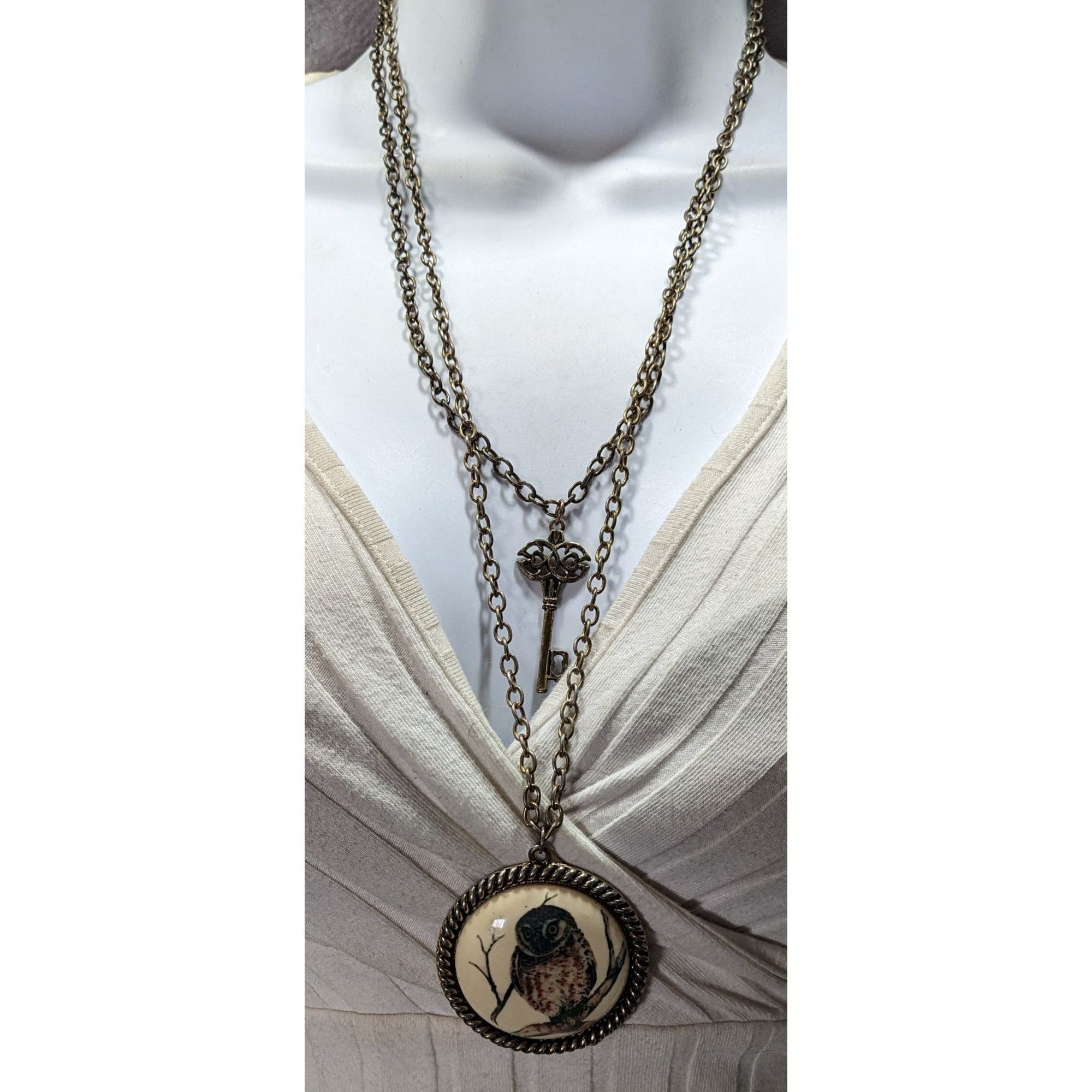 Other Vintage Cottagecore Owl And Key Double-Layer Pendant Necklac Size ONE SIZE - 4 Thumbnail